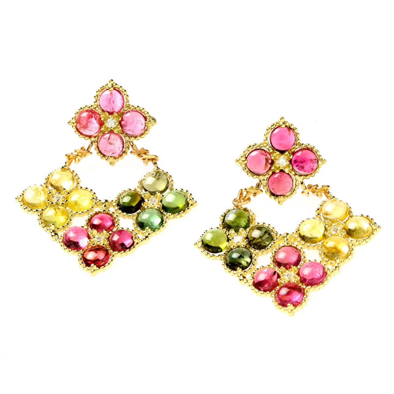Stambolian Multicolor Tourmaline Diamond Gold Earrings
