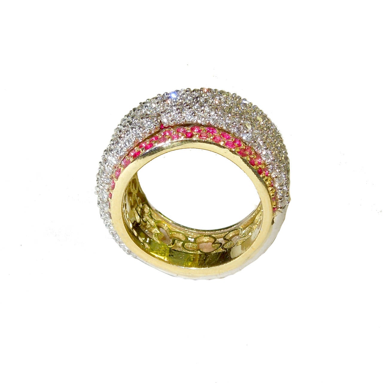 Modern Stambolian Pink Sapphire Pave Diamond Gold Ring
