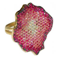 Stambolian Pave Pink Shaded Sapphire Diamond Gold Ring
