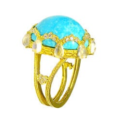 Turquoise Moonstone Diamond Gold Ring