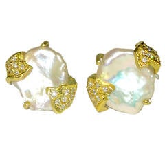 Kashi Pearl Diamond Gold Stud Earrings