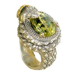 Silver Gold Snake Ring with Beryl Center