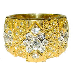Diamond Green Gold Wide Band Ring