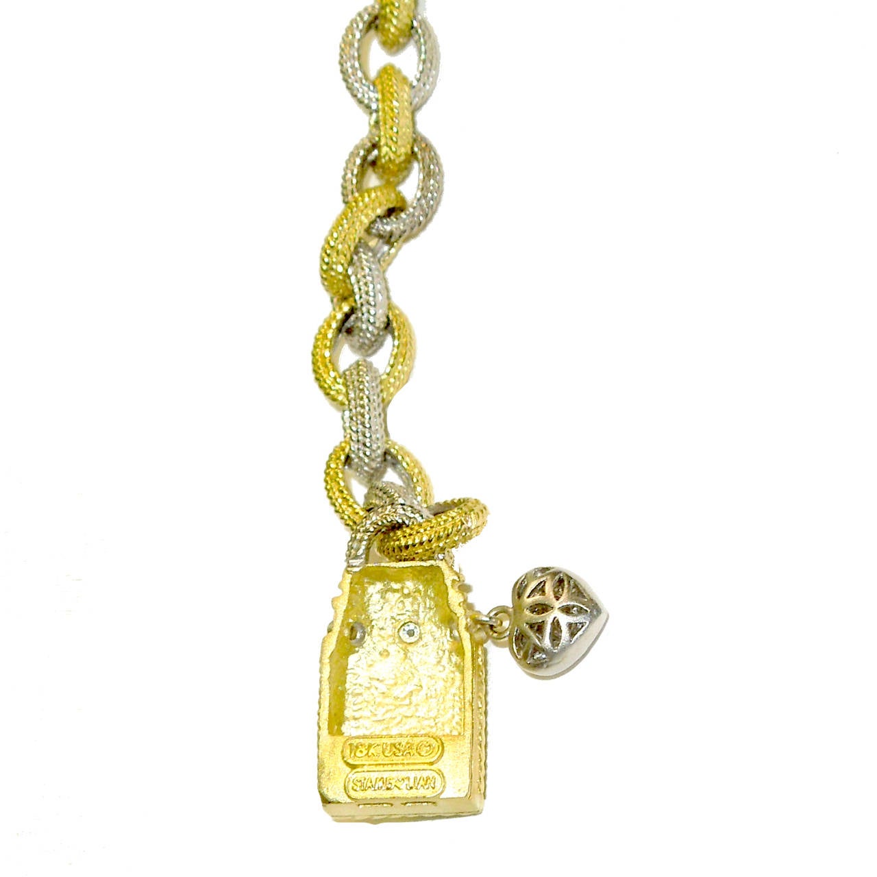 Stambolian Diamond Two Color Gold Heart Link Bracelet For Sale at 1stdibs