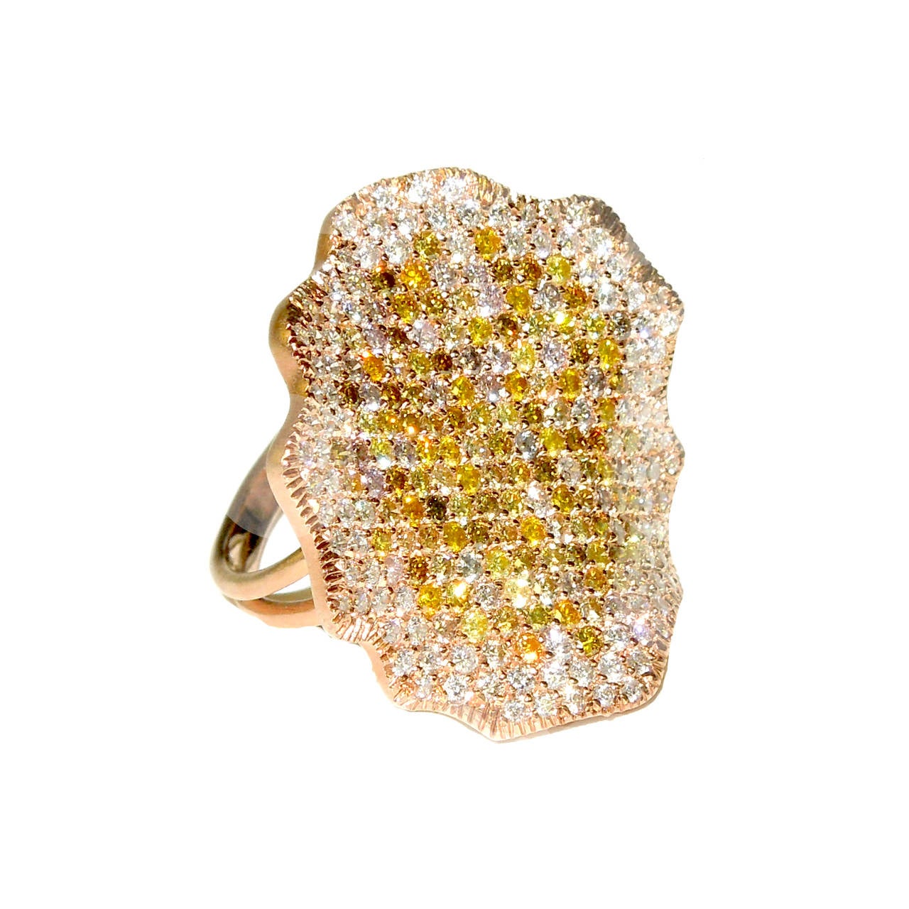 18K Pink Gold Ring with Multi-Color Diamonds

White Diamonds: G Color, VS Quality, 1.50 cts. 
Multi Color Diamonds VS Quality 2.25 cts. 

Diamonds are Pave Set with our shading technique.

Available sizes: 5-12.

Signed STAMBOLIAN with our