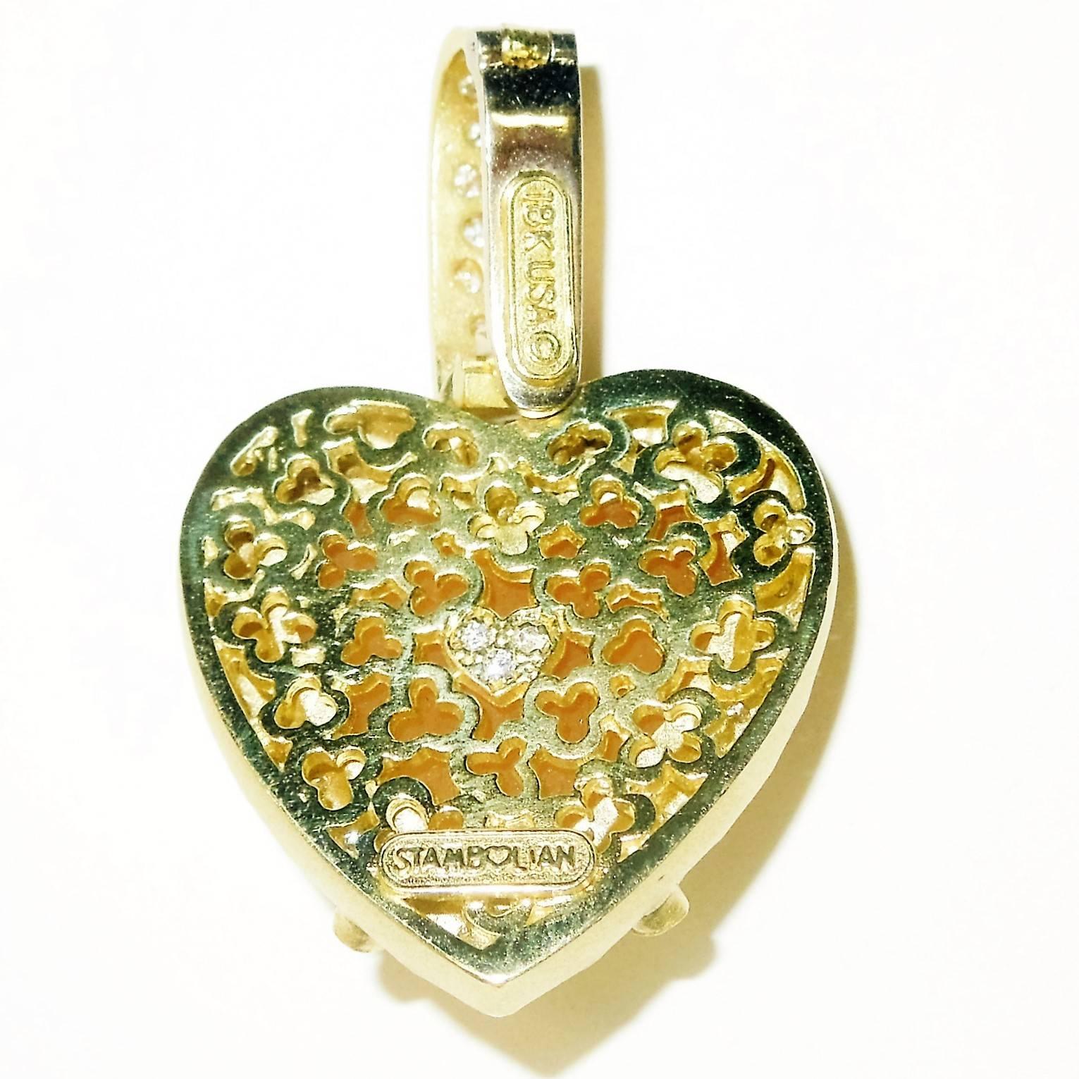 Stambolian Frosted Citrine Diamond Gold Heart Enhancer  In New Condition In Boca Raton, FL
