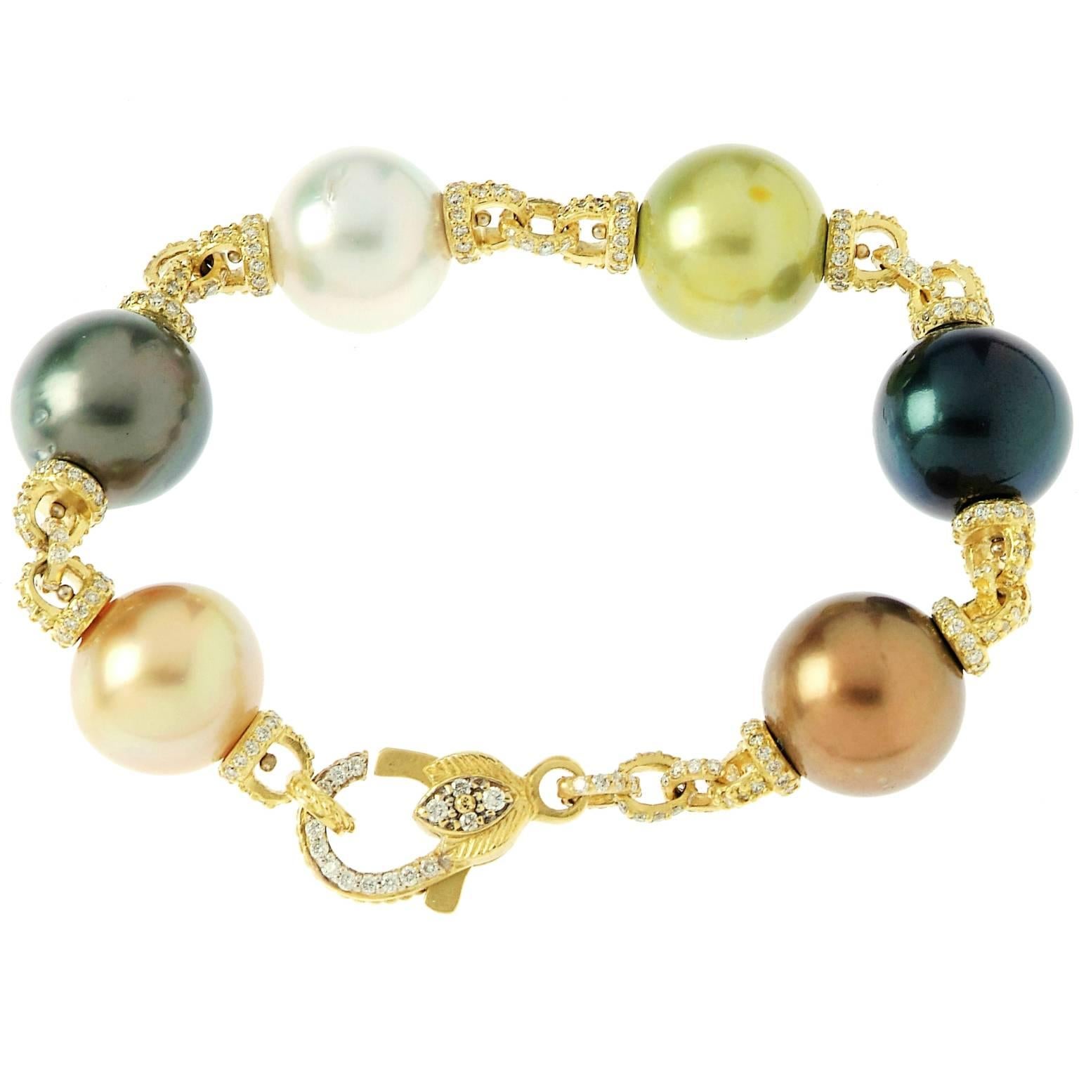 Stambolian South Sea Pearl Diamond Gold Bracelet In New Condition In Boca Raton, FL