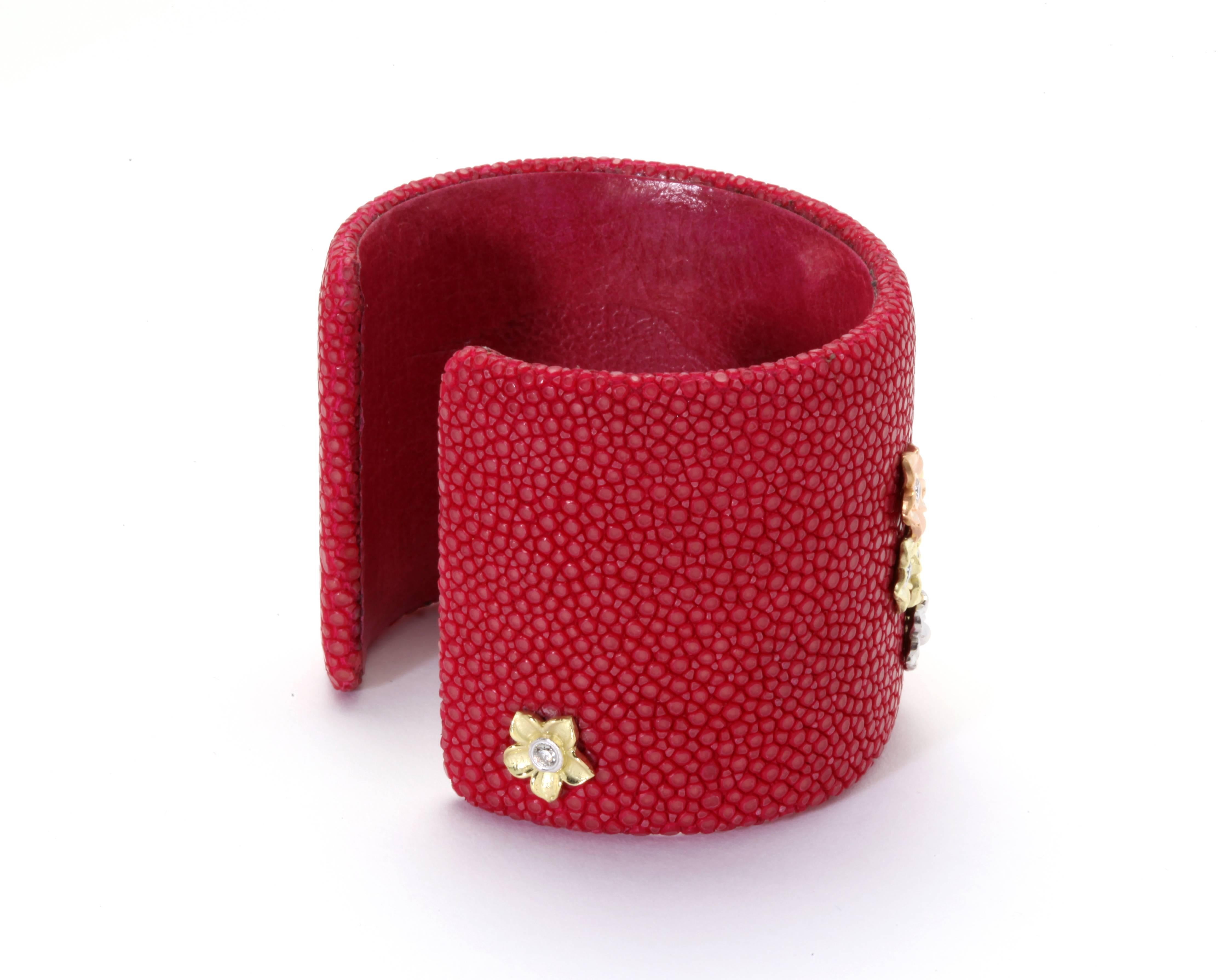 Women's Stambolian Fuchsia Tri-Color Yellow White Pink Gold Stingray Cuff Bracelet