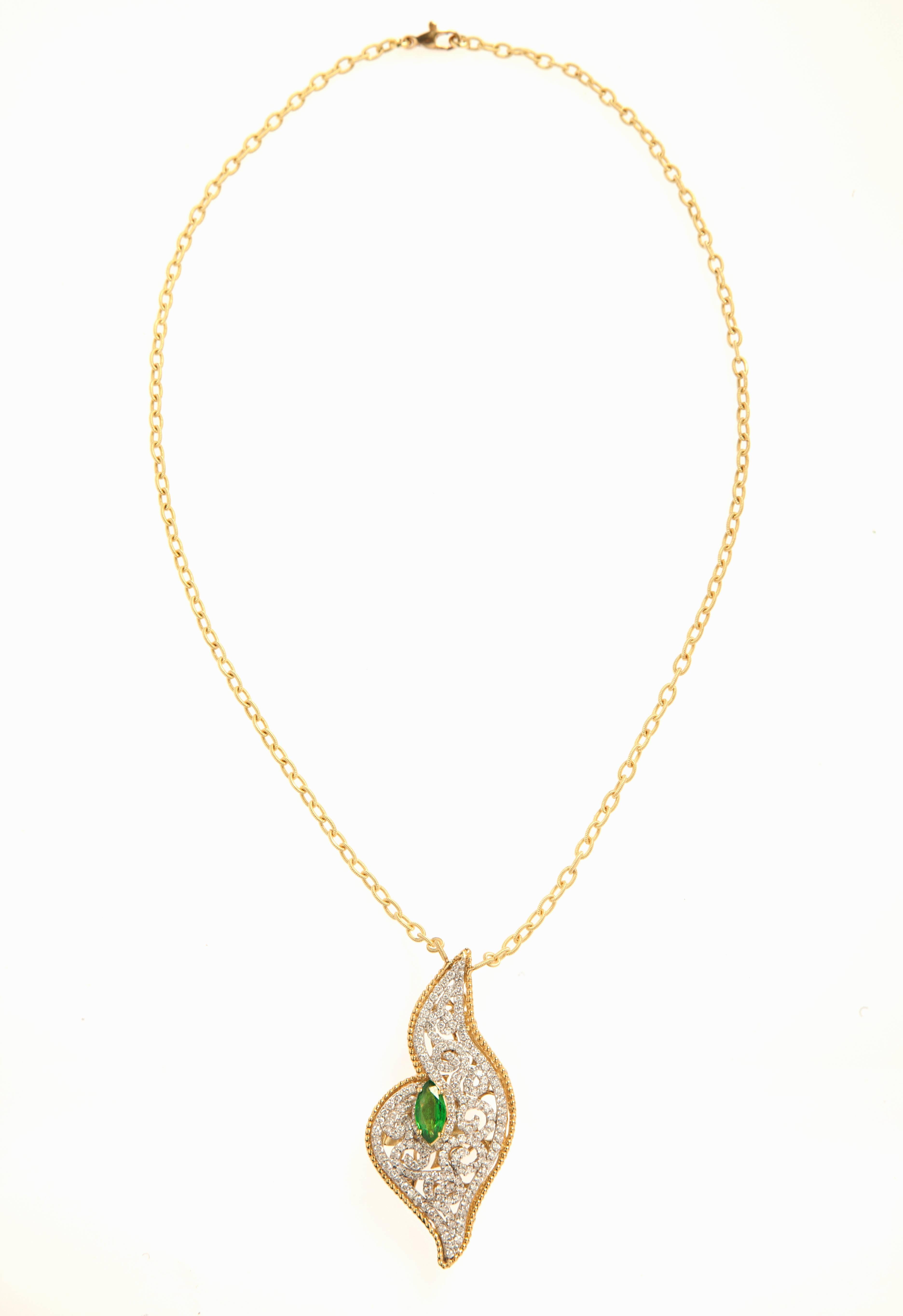 Stambolian Tsavorite Diamond Gold Pendant Necklace In Excellent Condition In Boca Raton, FL