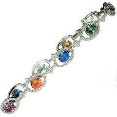 Multicolor Sapphire Diamond Gold Bracelet 9