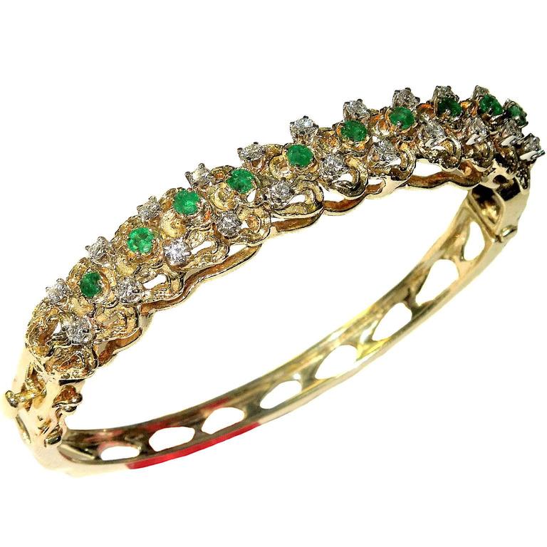 Emerald Diamond Gold Bracelet For Sale at 1stDibs
