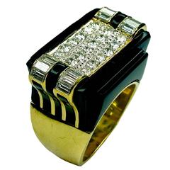 Special Cut Onyx Diamond Gold Ring 8