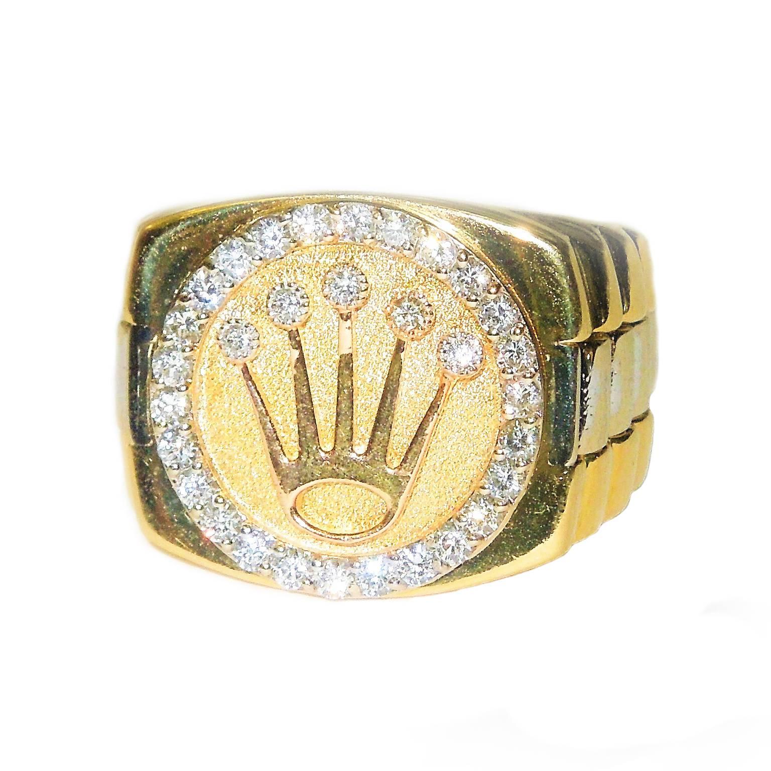 18K Gold and Diamond Crown Ring 

1.36ct. Diamonds

18.6 grams 18K Gold

0.8 face width
0.6 band width

Size 9.5 but sizable

Estate