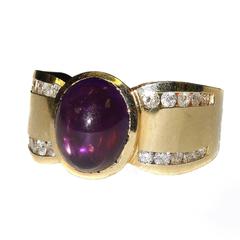 Cabochon Amethyst Diamond Gold Ring 5