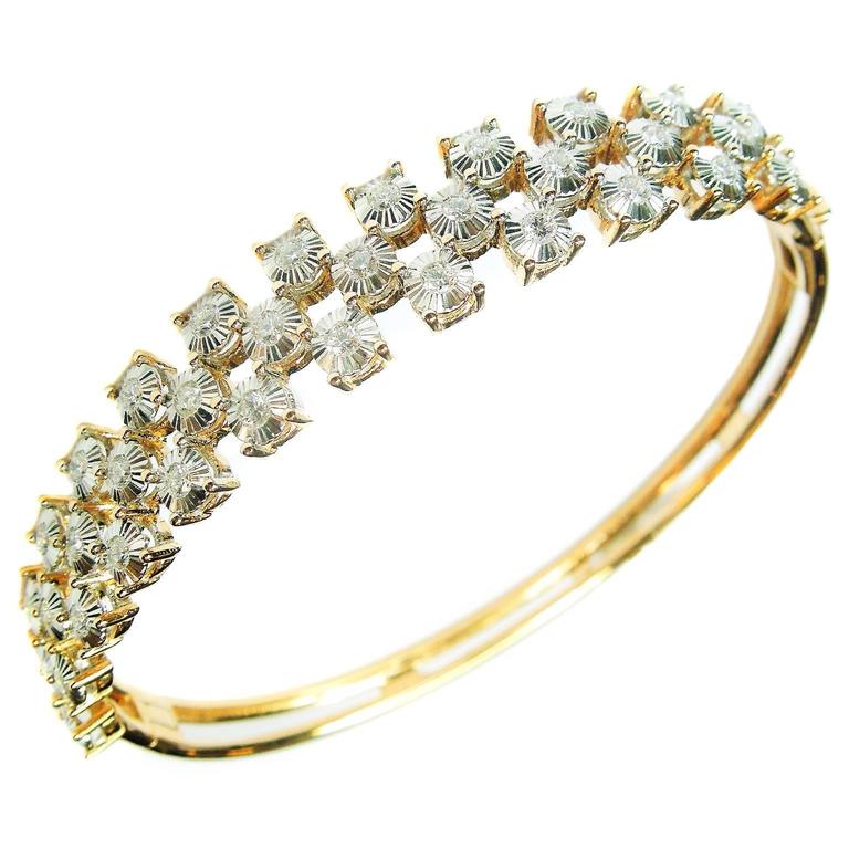 Diamond Pink and White Gold Bangle Bracelet For Sale at 1stdibs