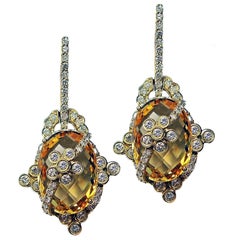 Citrine Diamond Gold Drop Earrings 7