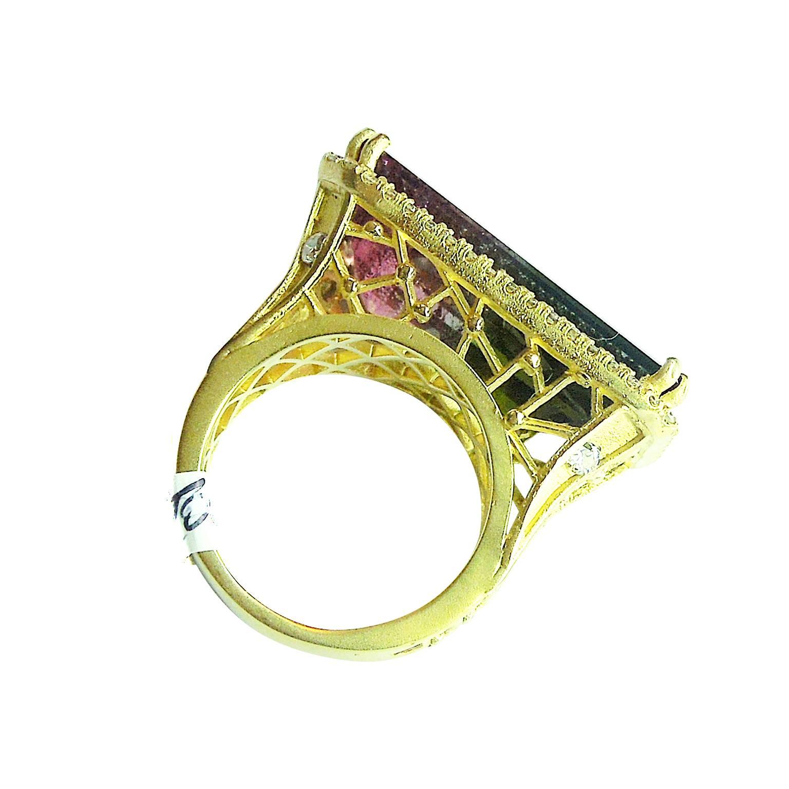 Women's Watermelon Tourmaline Diamond Gold Ring