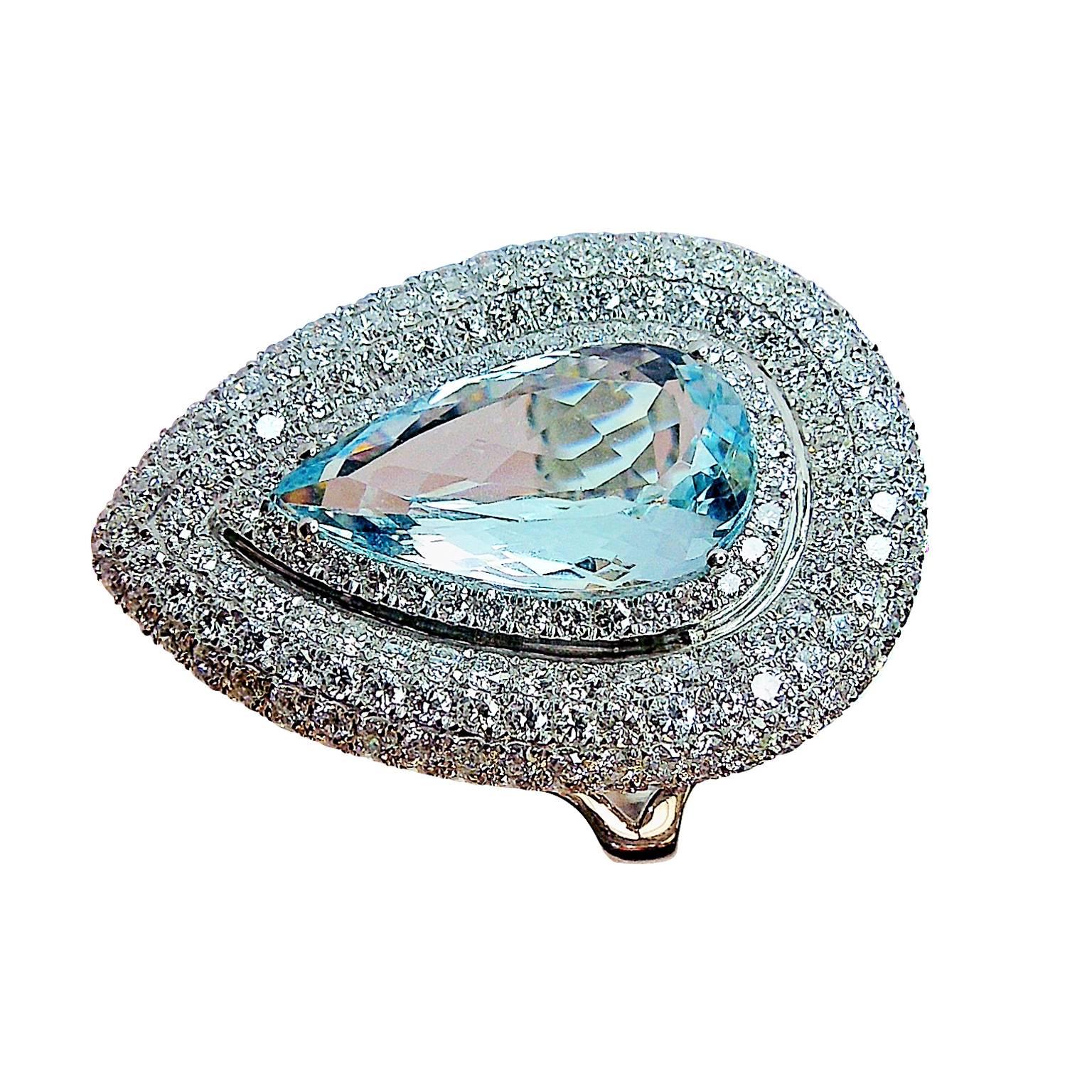 Pearshape Aquamarine Diamond Gold Ring In New Condition In Boca Raton, FL