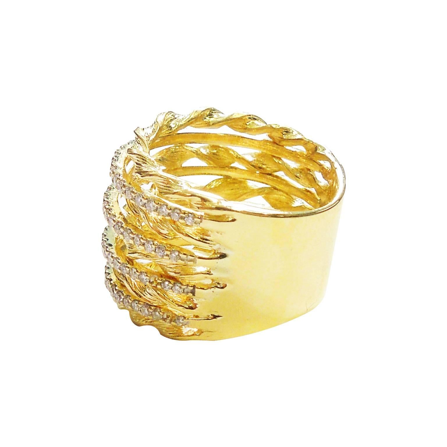 Gold and Diamond Wide Band Ring In New Condition For Sale In Boca Raton, FL