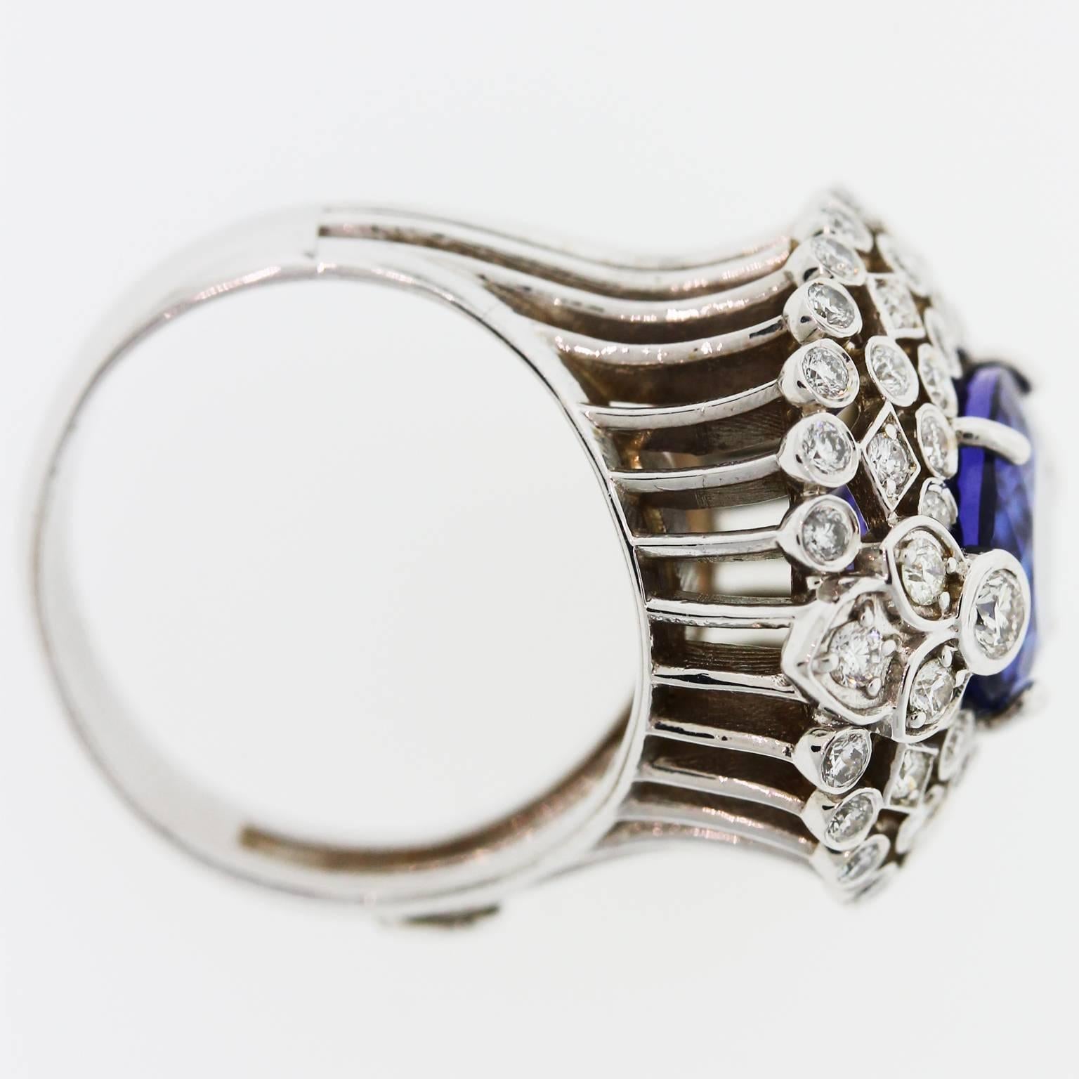 Women's 5.57 Carat Tanzanite Diamond White Gold Ring