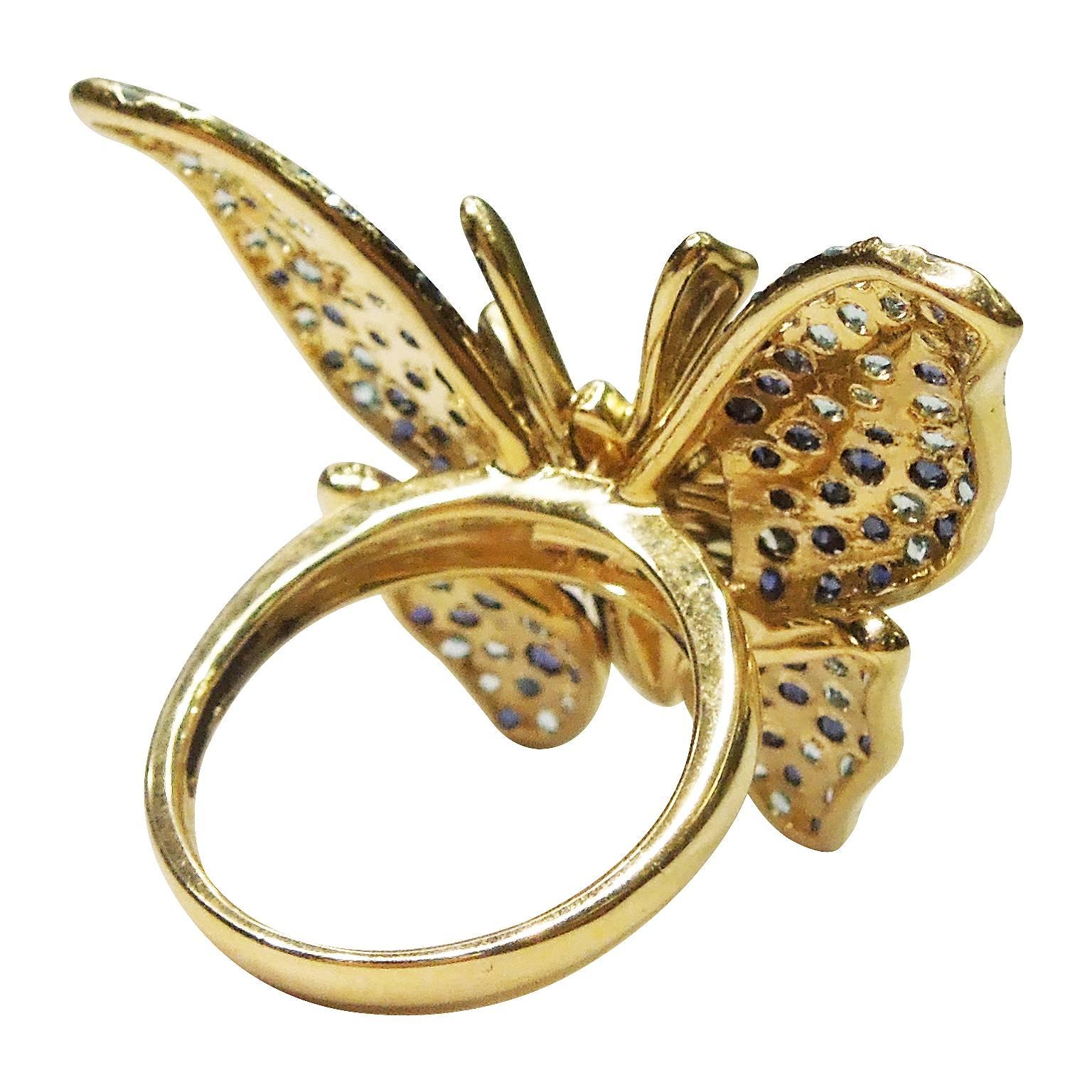 Women's Sapphire Diamond Gold Butterfly Ring