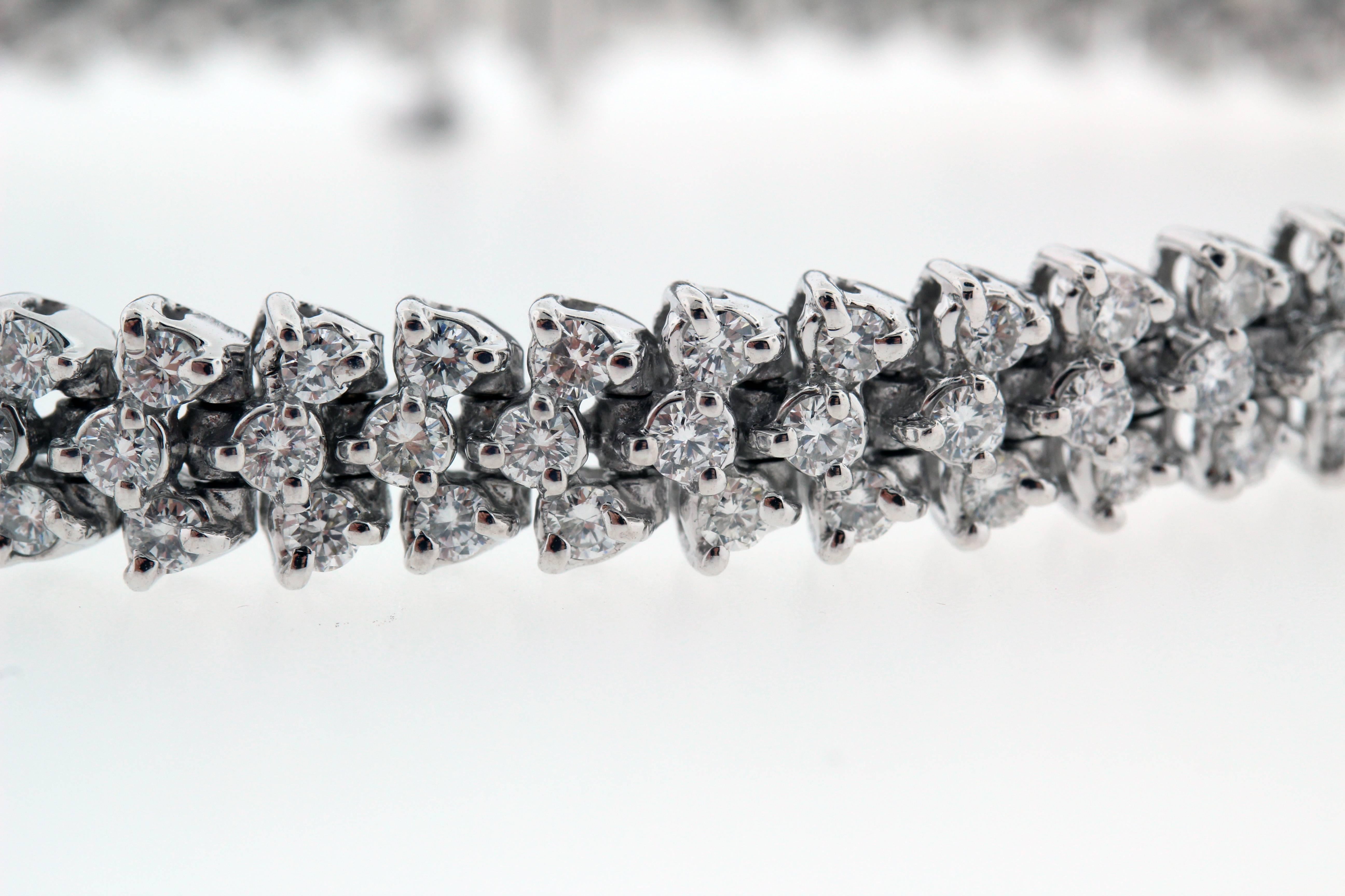 14K White Gold Bracelet with Diamonds 

3.80ct. apprx. Round White Diamonds cover entire bracelet

Bracelet is 6 inches length x 0.2 inch wide

Push button clasp used to ensure safety.

Gorgeous, everyday bracelet for all occasions!