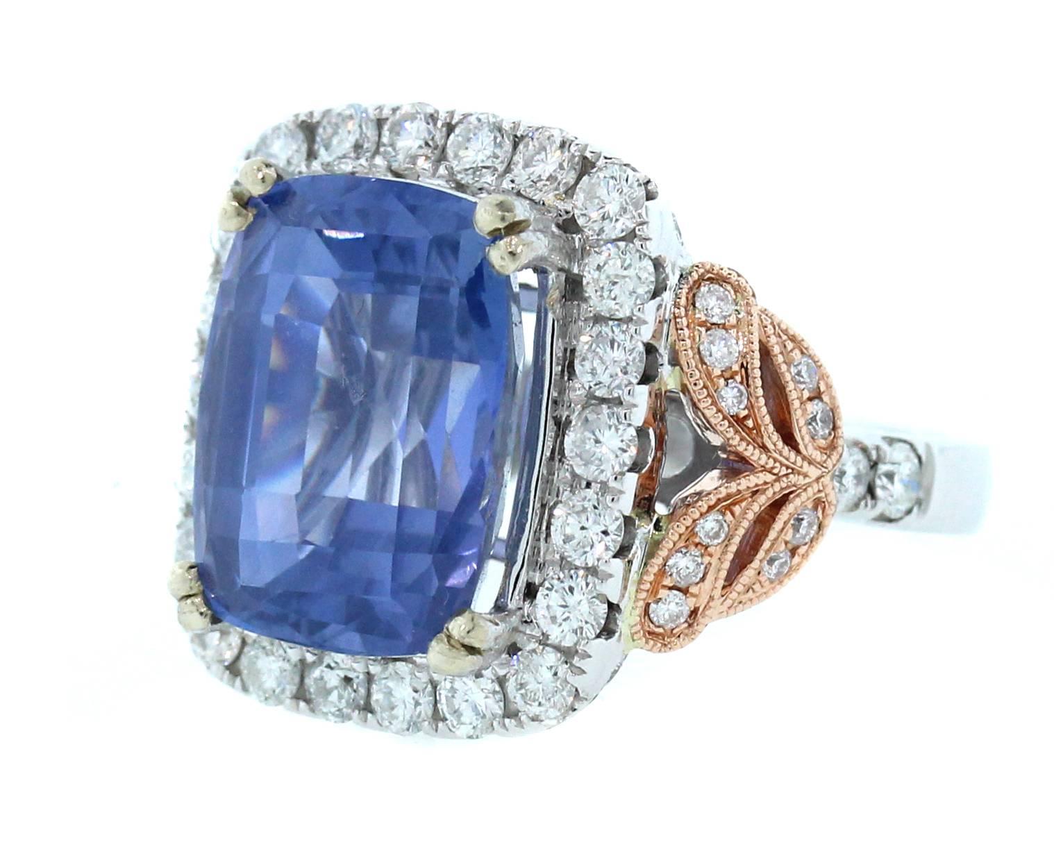 10.67 Carat AGL Certified Ceylon Blue Sapphire Diamond Gold Ring In New Condition In Boca Raton, FL