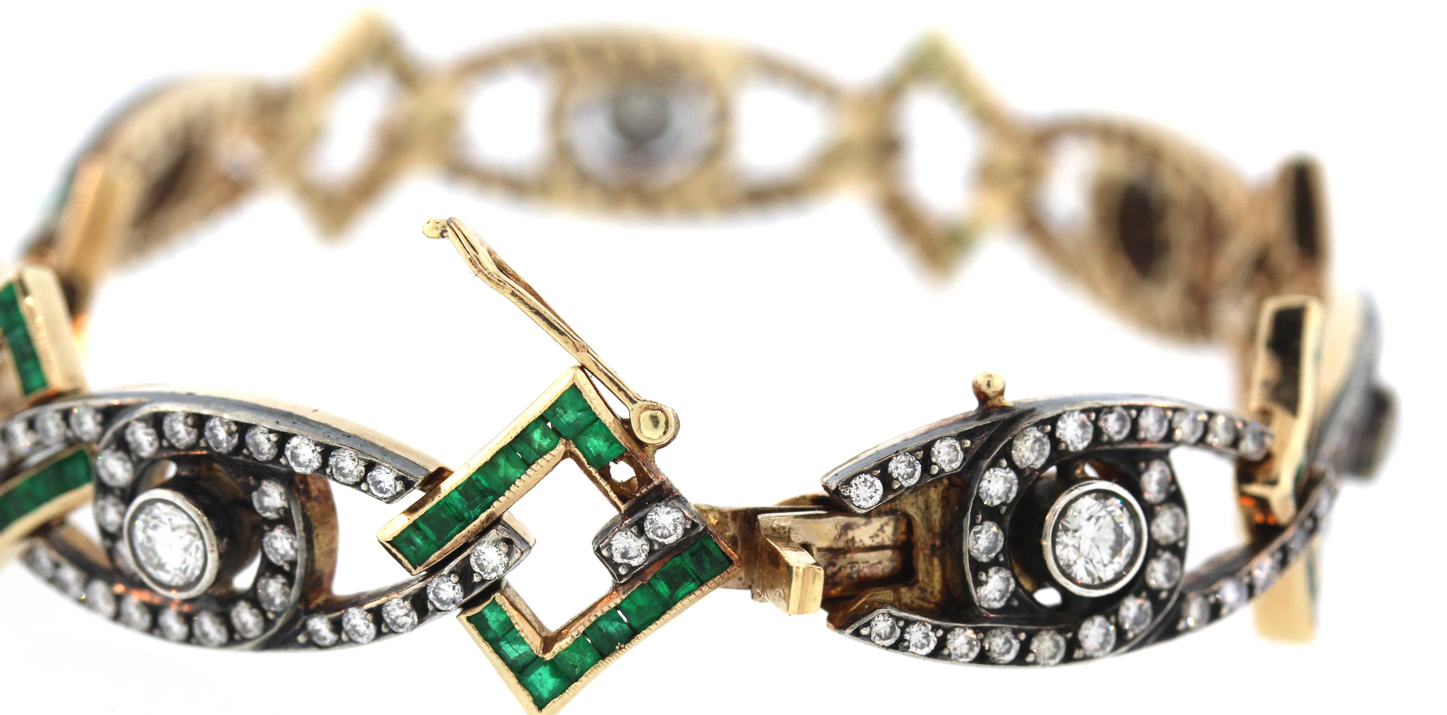 Women's Antique Emerald Diamond Gold Bracelet