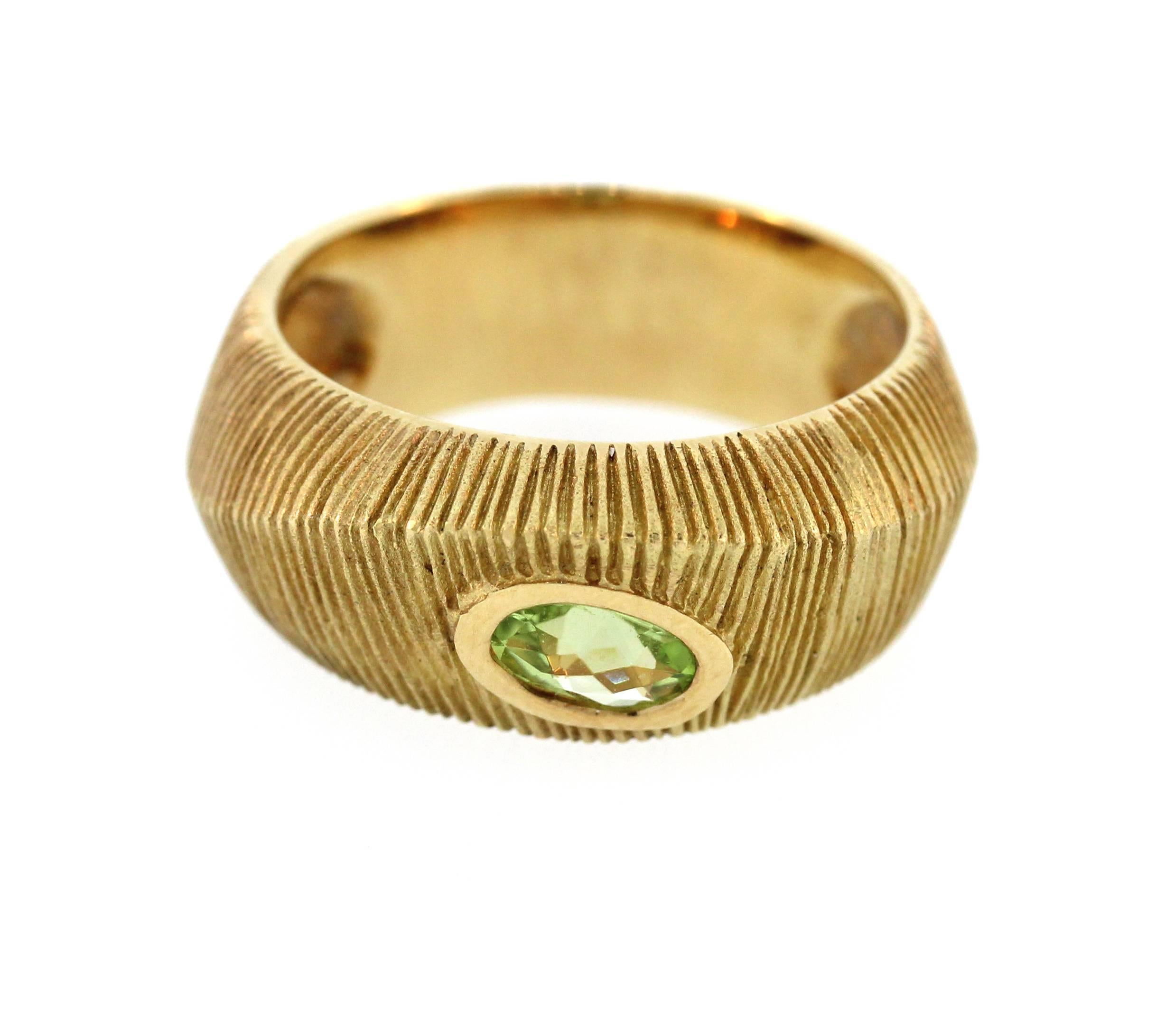 Women's Brushed Gold Ring with Peridot