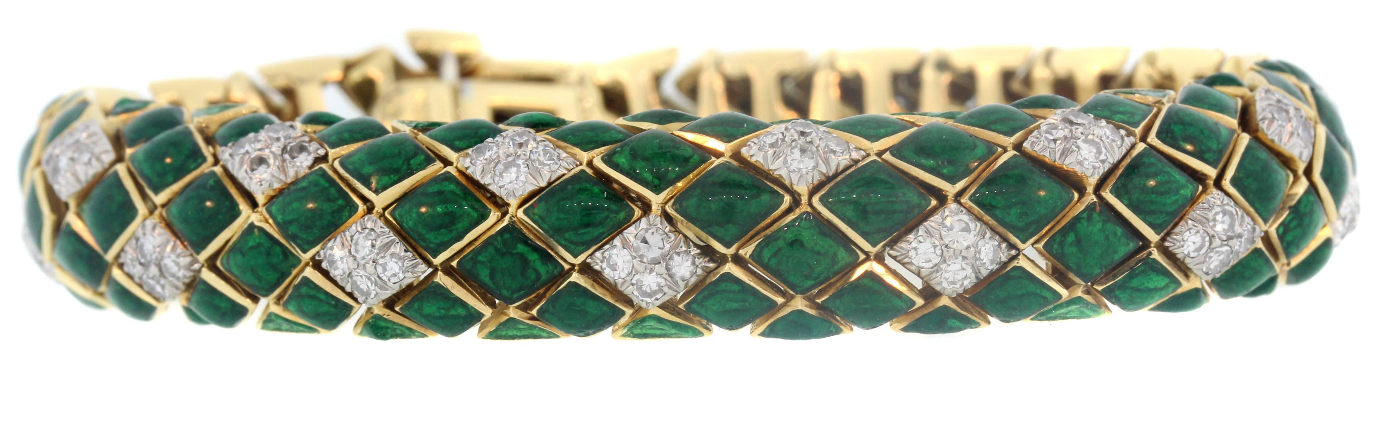 David Webb Green Enamel Diamond Gold Snake Bracelet Set In Excellent Condition In Boca Raton, FL