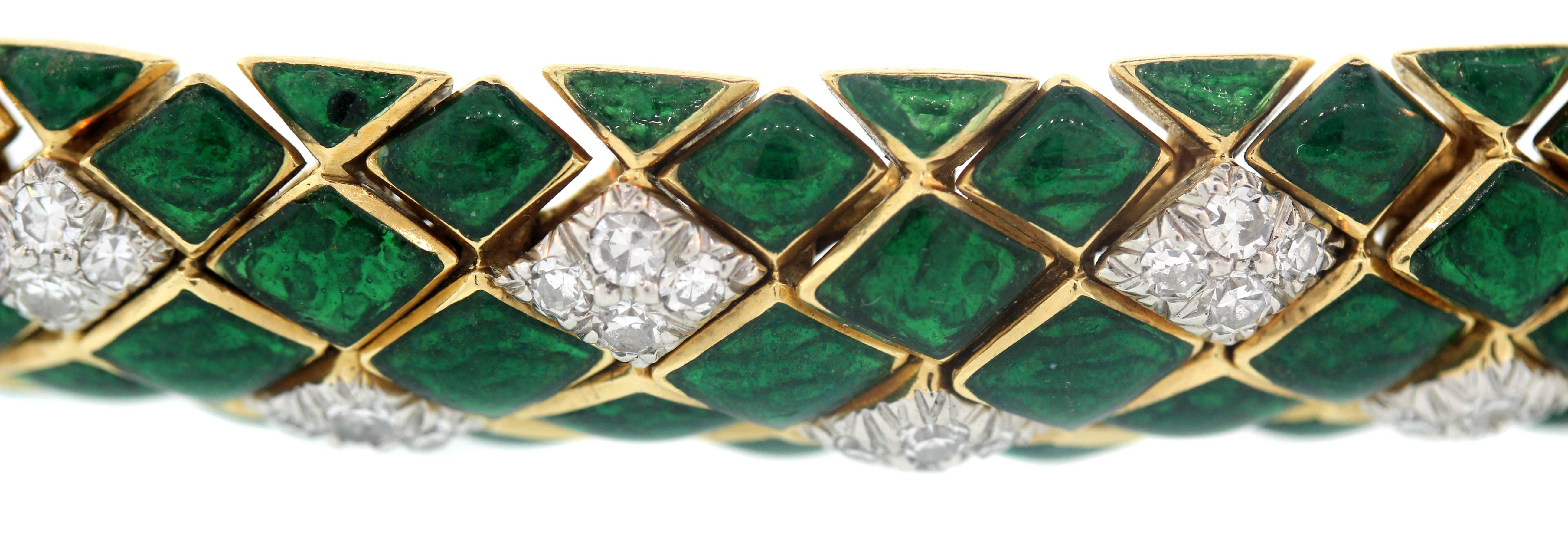 David Webb Green Enamel Diamond Gold Snake Bracelet Set 2
