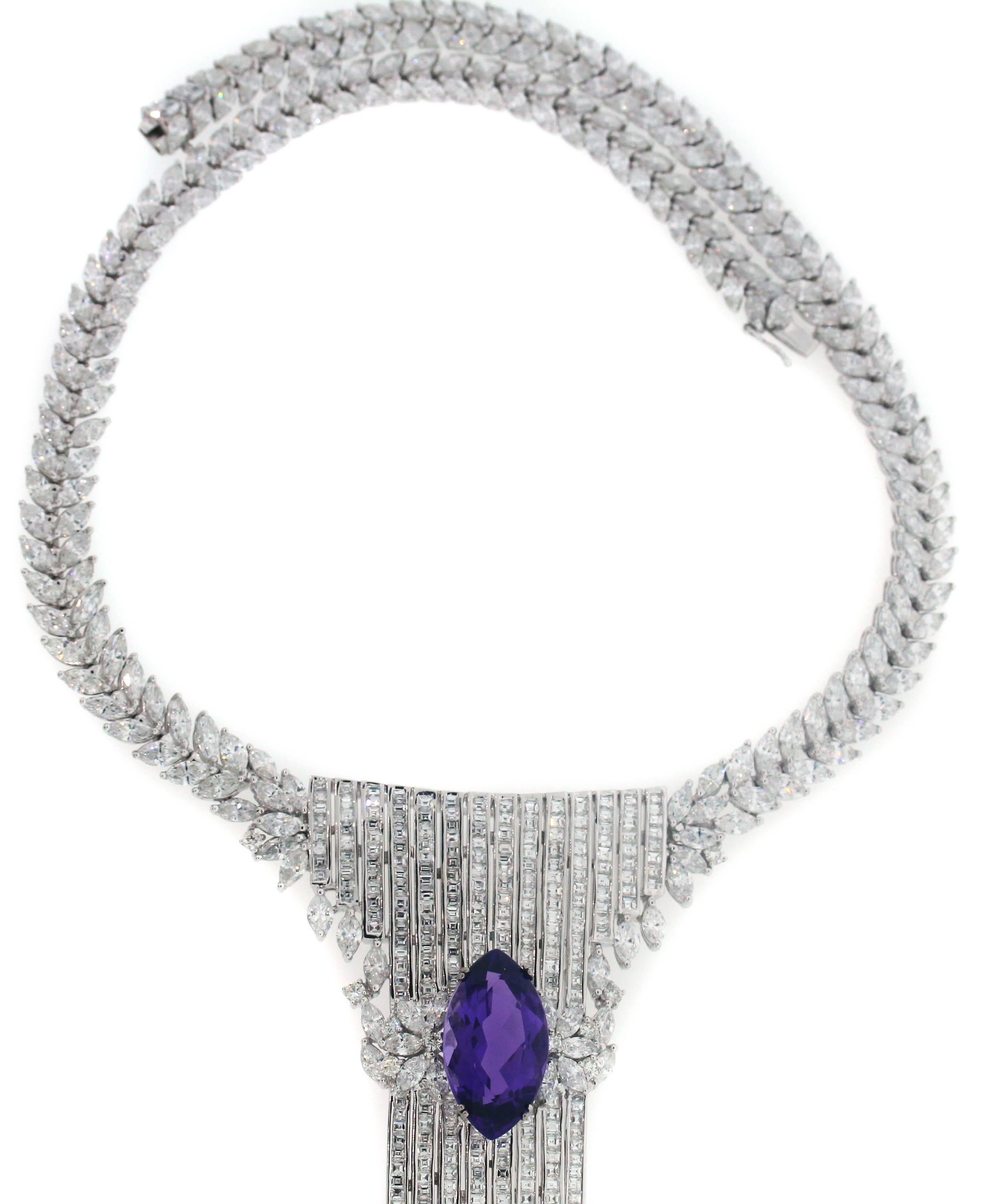 55 Carat Diamond and Amethyst Necklace In Excellent Condition In Boca Raton, FL