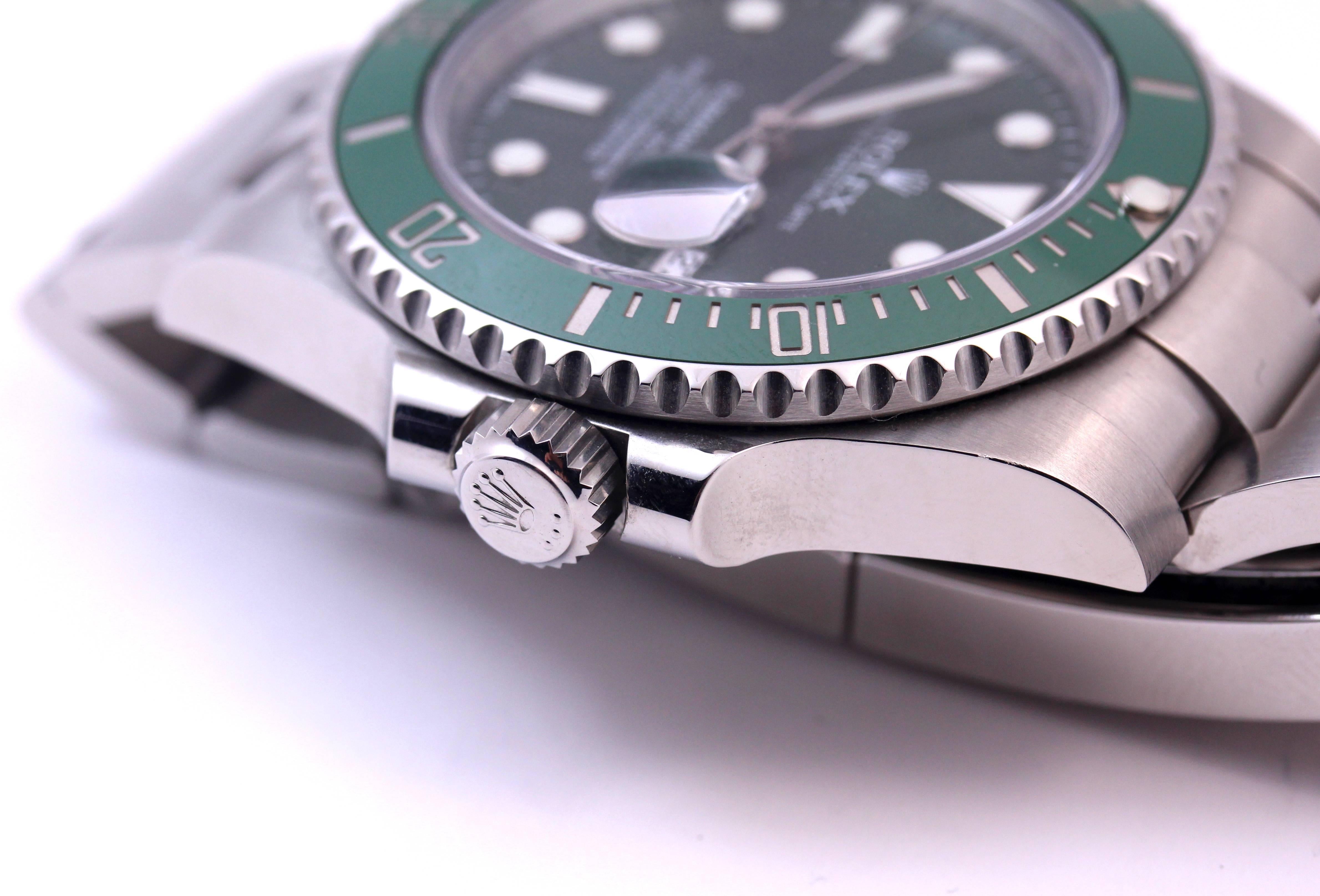 Rolex Stainless Steel Submariner Green Dial Hulk Wristwatch Ref 116610LV 3