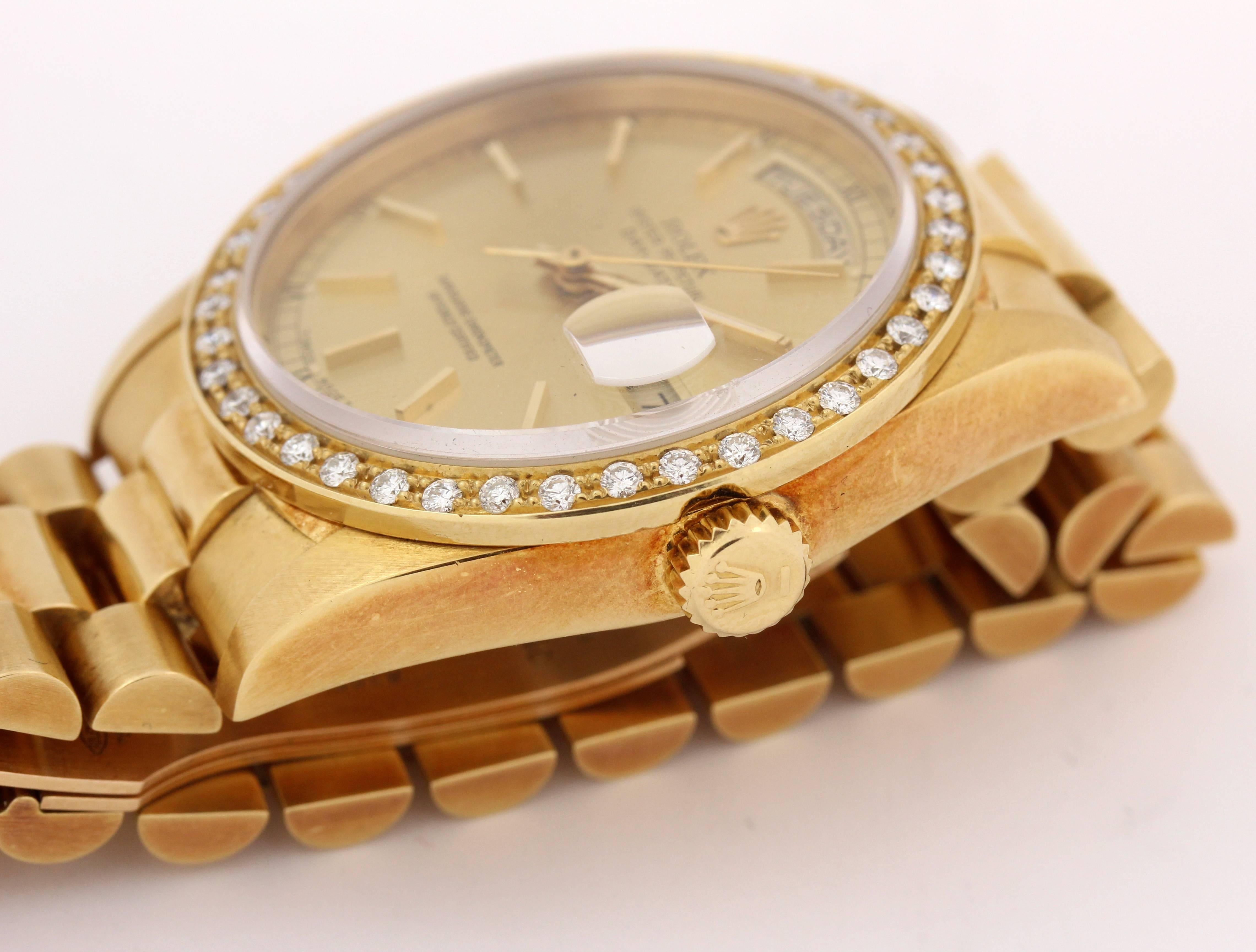 Rolex Yellow Gold Diamond Bezel Double Quick Day Date President Wristwatch 2