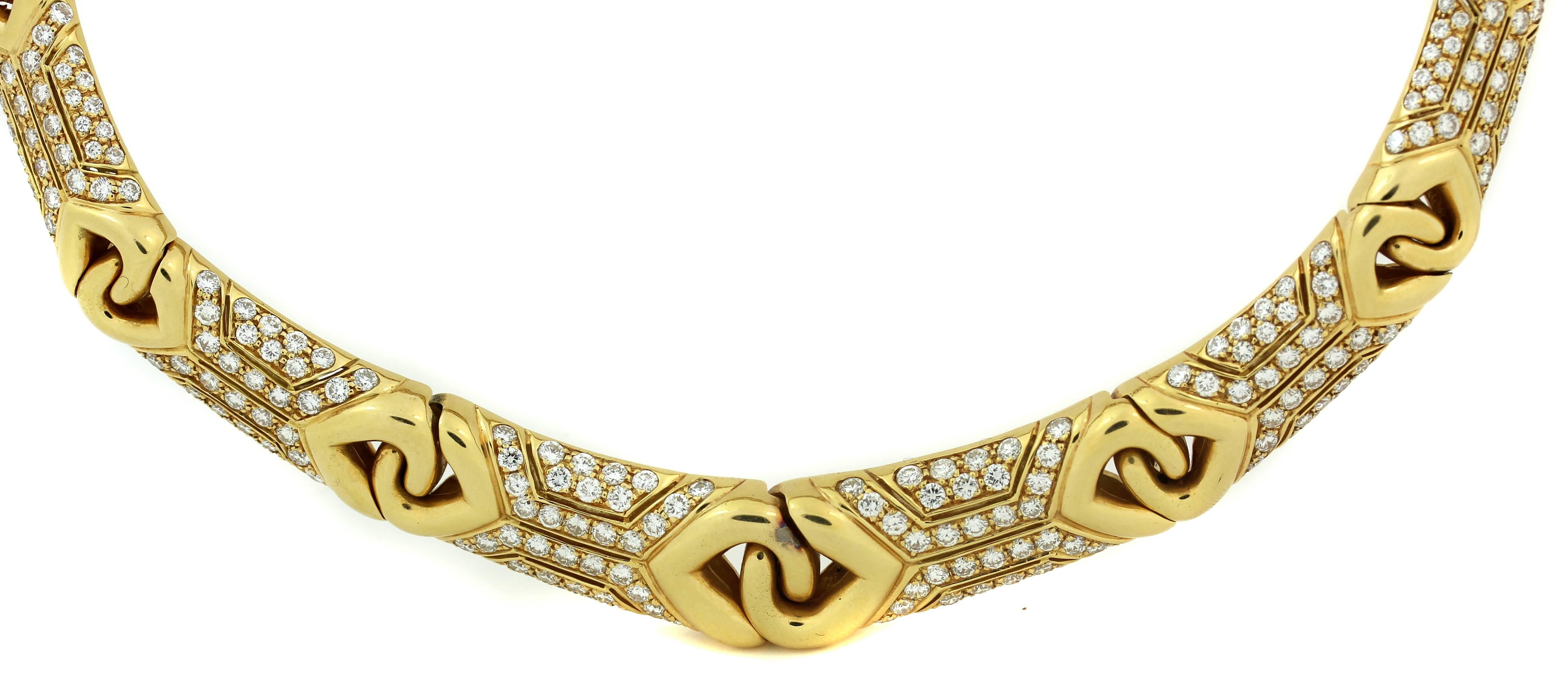 Round Cut Bulgari Yellow Gold and Diamond Collar Necklace