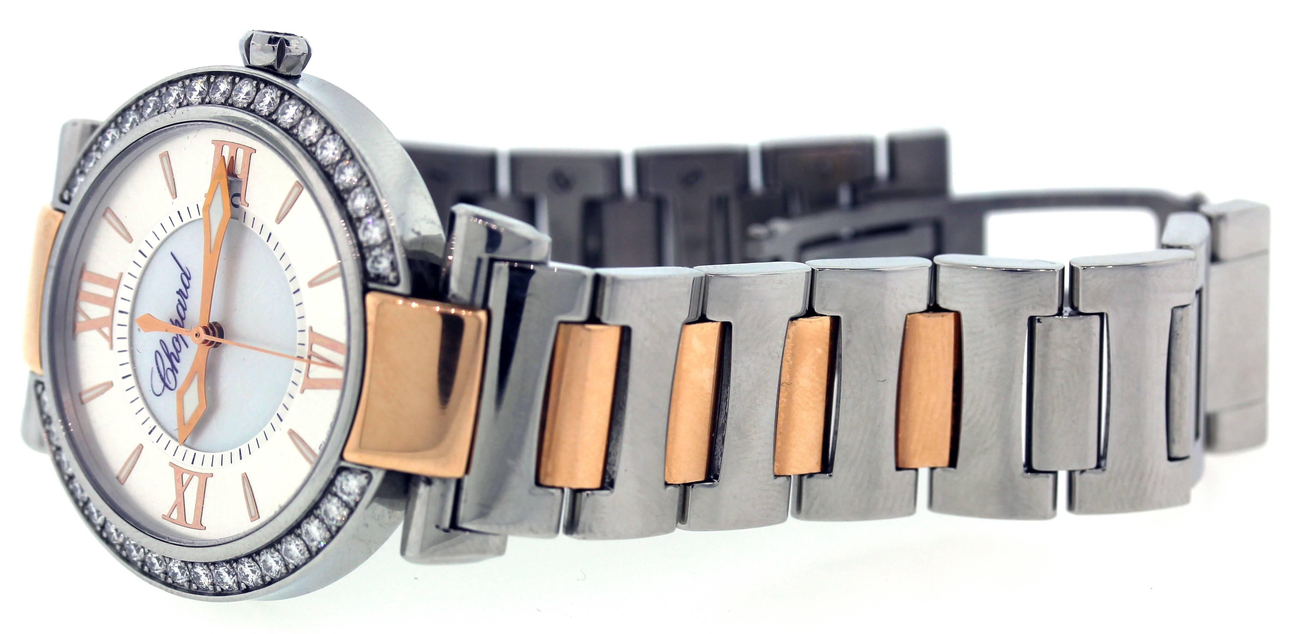 Round Cut Chopard Rose Gold Stainless Steel Diamond Imperial Quartz Wristwatch