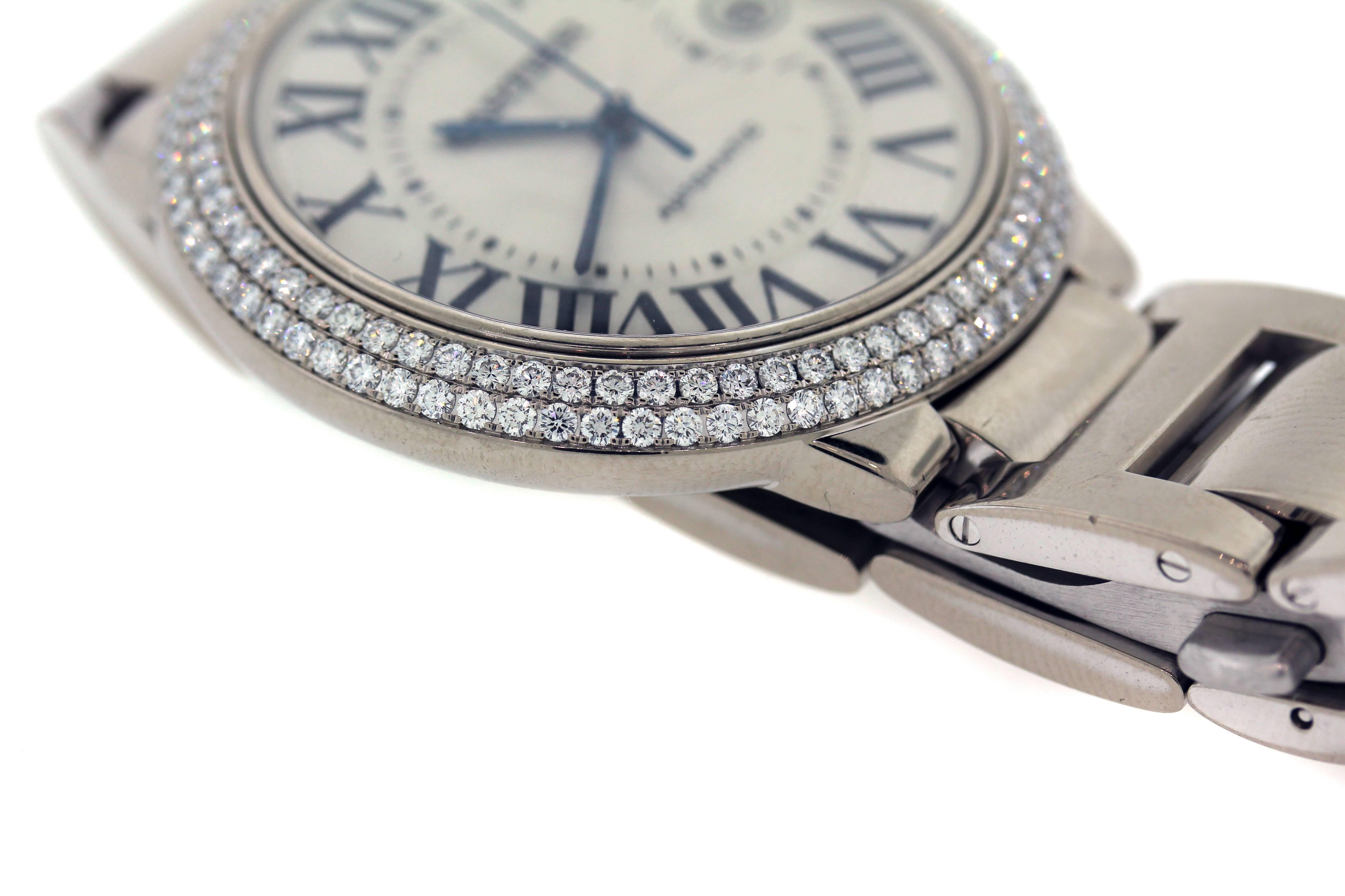 Women's or Men's Cartier White Gold Diamond Ballon Bleu Automatic Wristwatch