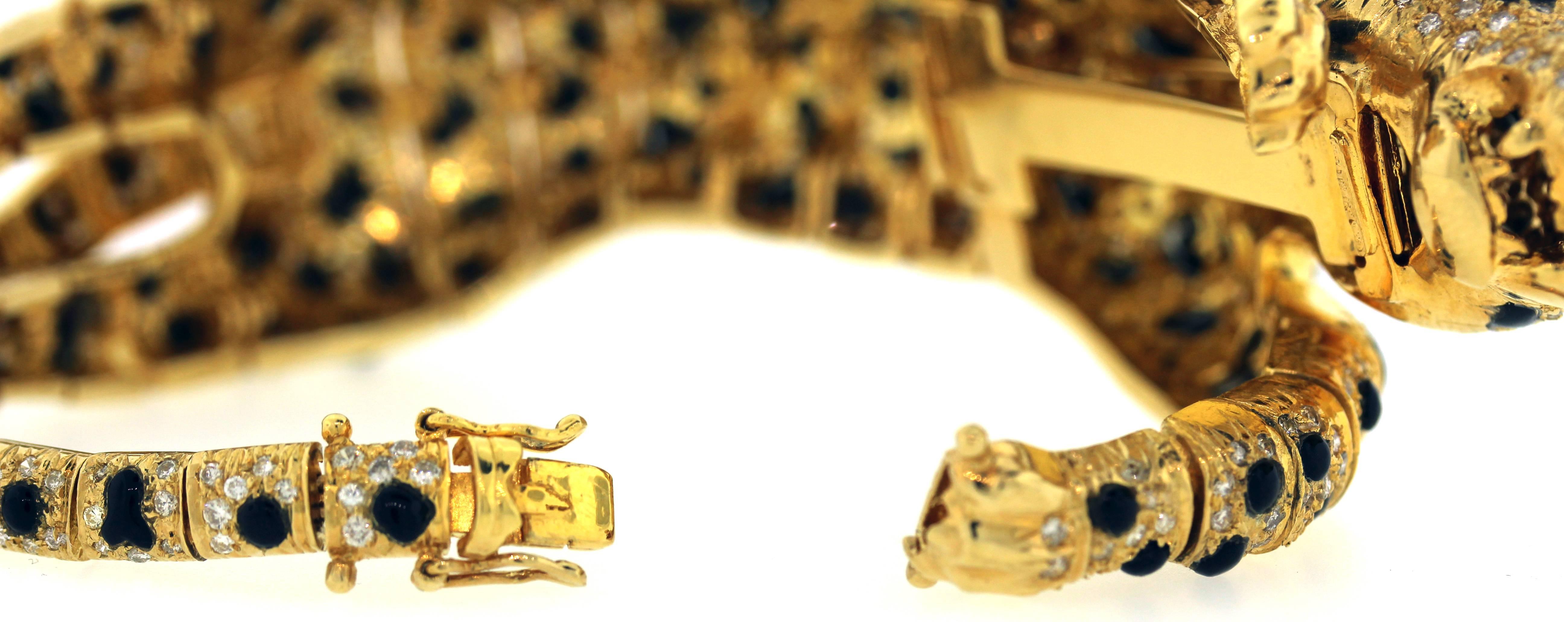 Women's Yellow Gold Diamond Black Enamel Tiger Bracelet