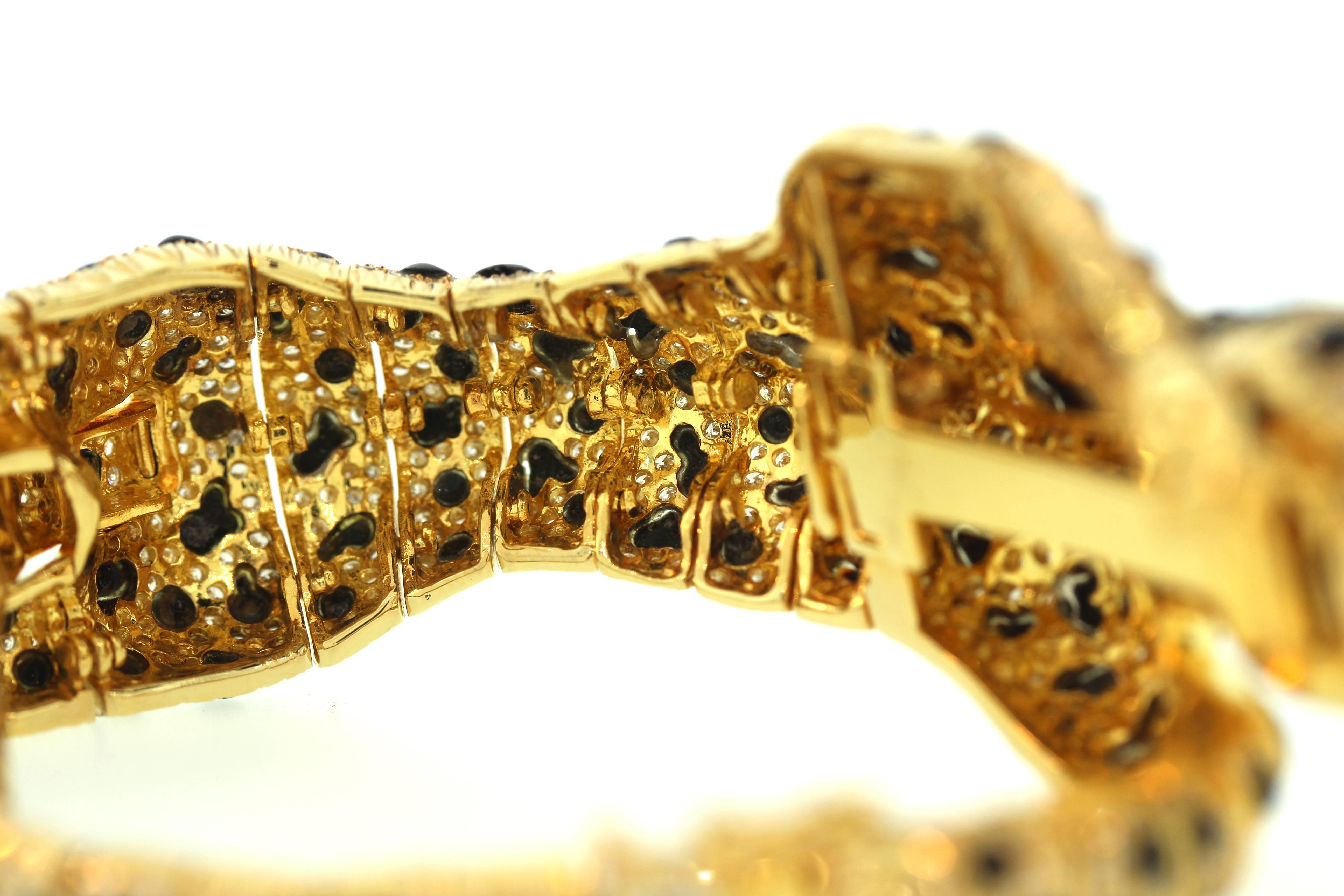 Yellow Gold Diamond Black Enamel Tiger Bracelet 2