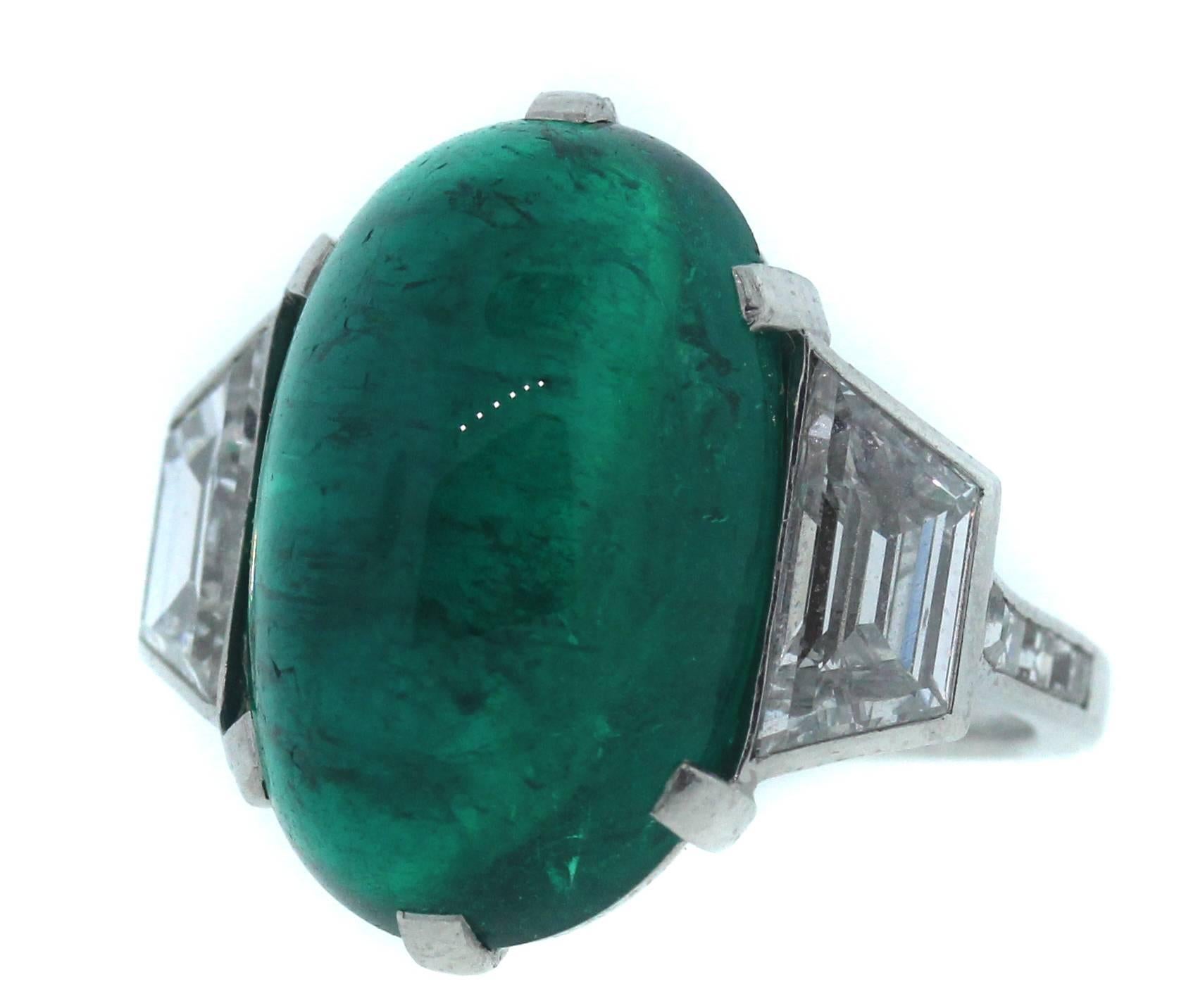 Oval Cut Tiffany & Co. Colombian Emerald Diamond Platinum Ring