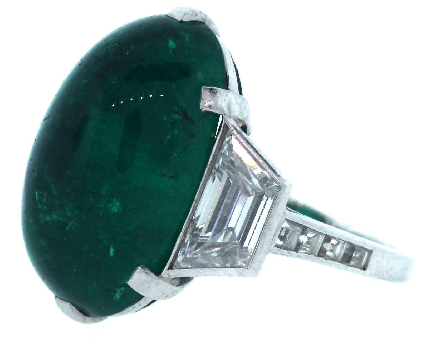 Art Deco Tiffany & Co. Colombian Emerald Diamond Platinum Ring