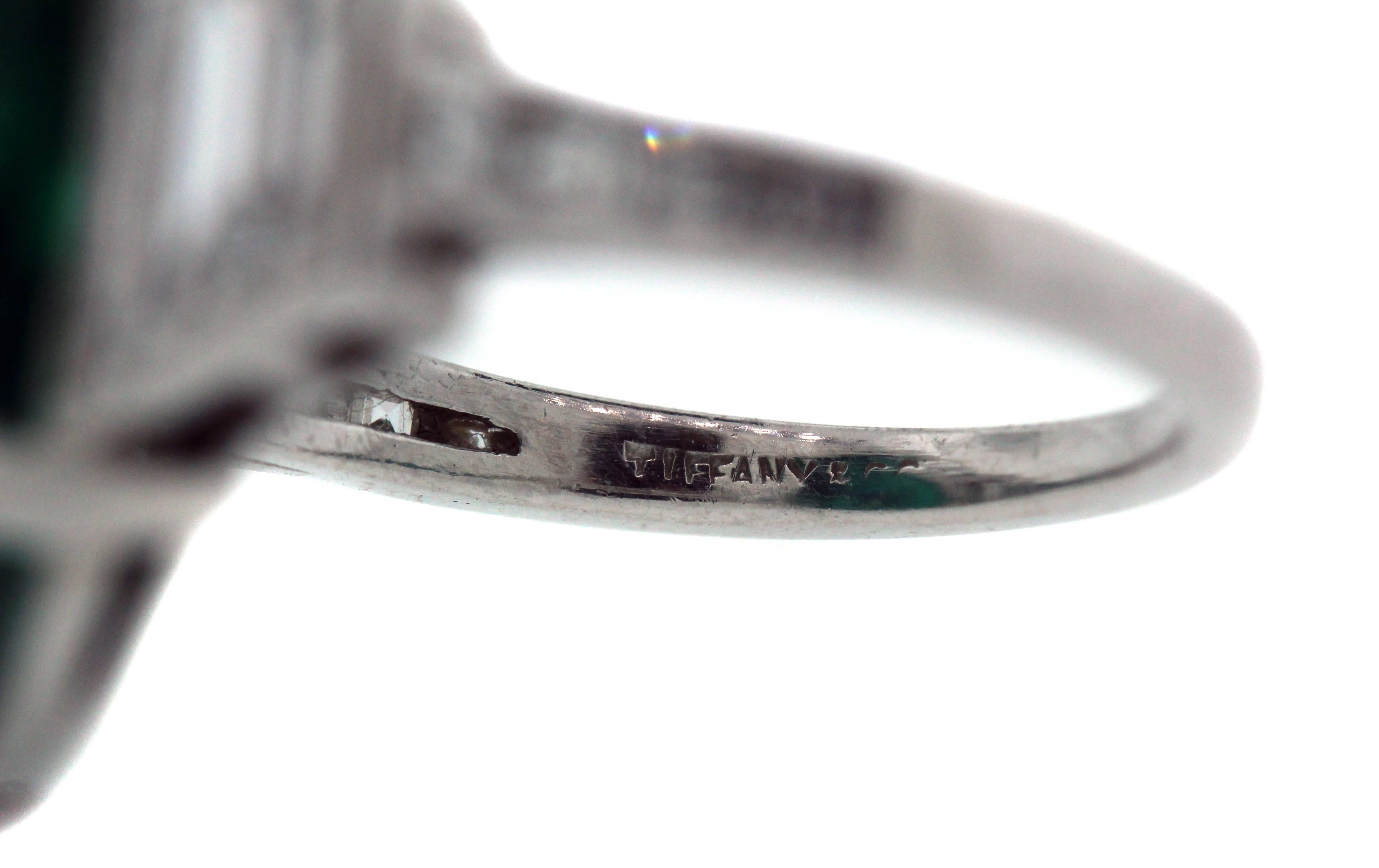 Tiffany & Co. Colombian Emerald Diamond Platinum Ring 1
