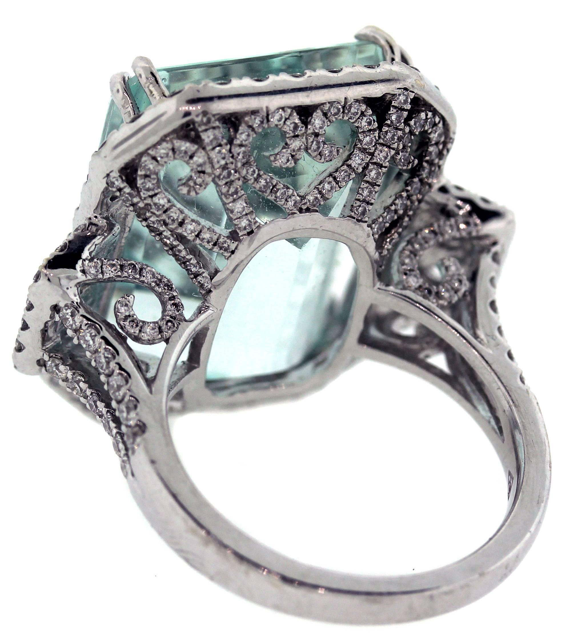 Emerald Cut Aquamarine Ring with Diamonds White Gold