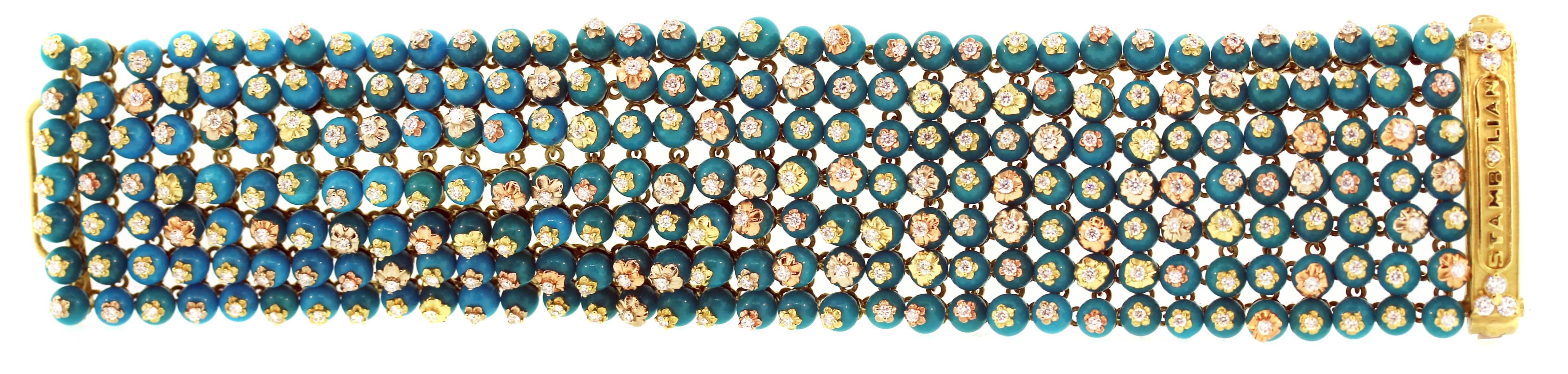 Stambolian Sleeping Beauty Turquoise Diamond Gold Bracelet 1