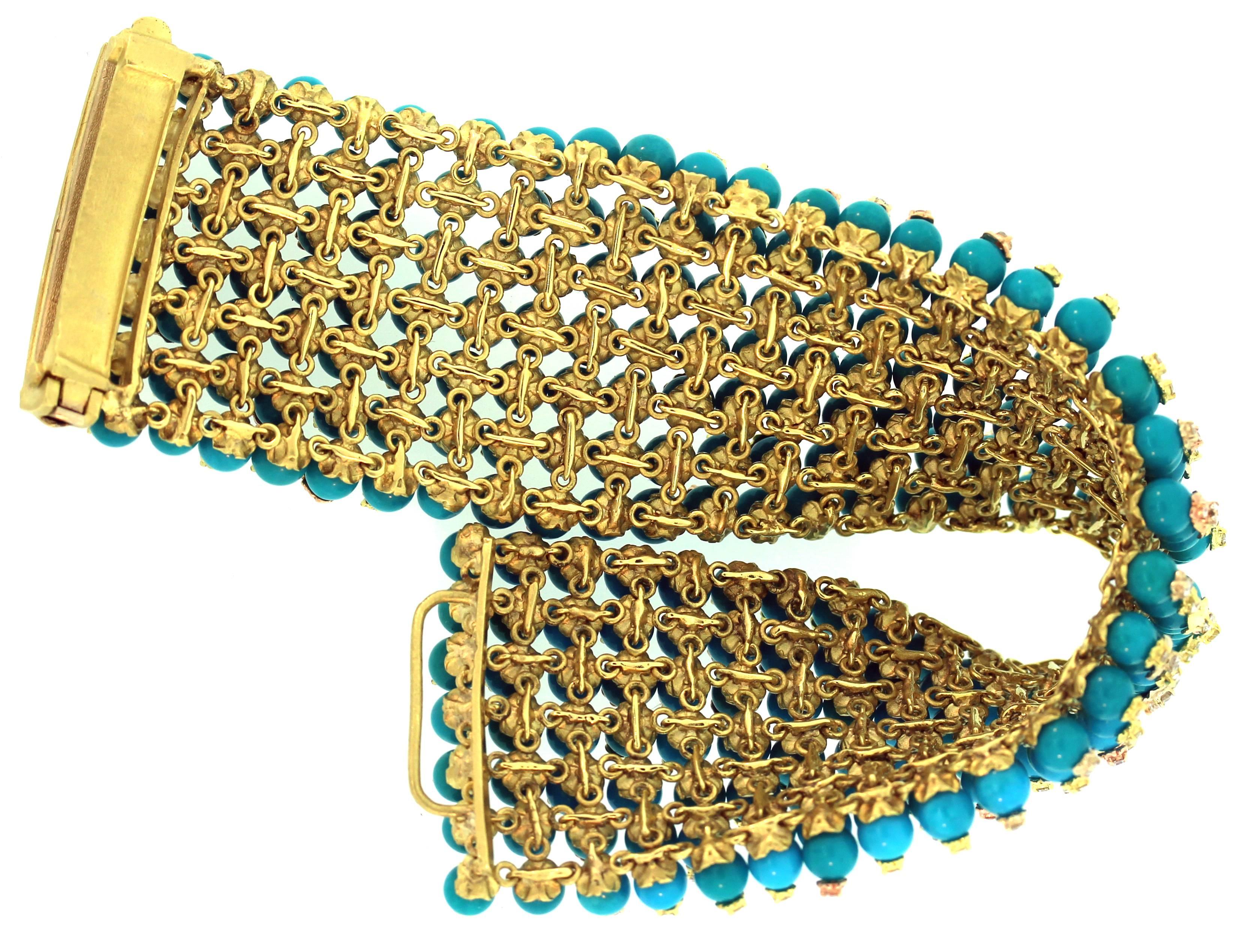 Stambolian Sleeping Beauty Turquoise Diamond Gold Bracelet In New Condition In Boca Raton, FL