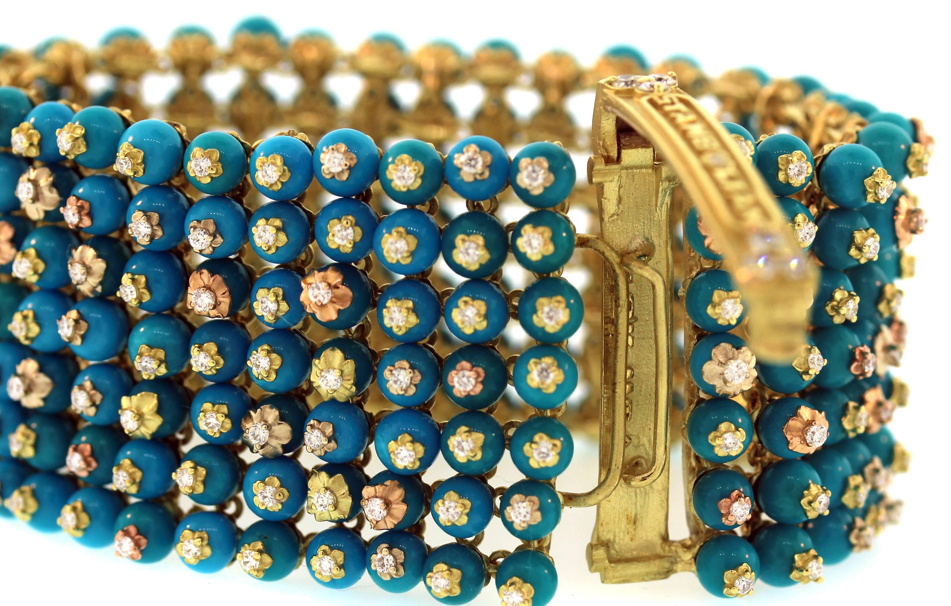 Women's Stambolian Sleeping Beauty Turquoise Diamond Gold Bracelet