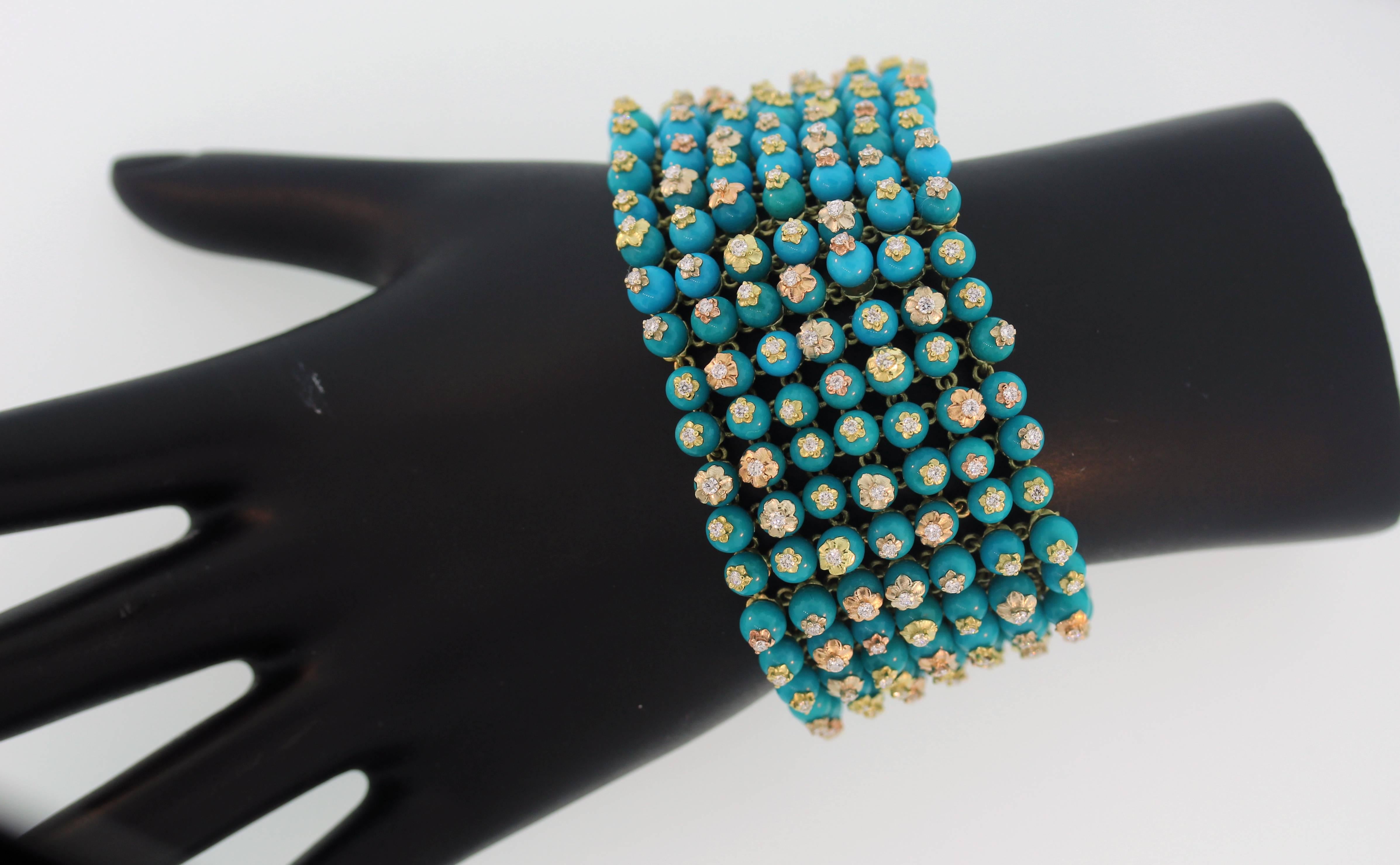 Stambolian Sleeping Beauty Turquoise Diamond Gold Bracelet 5