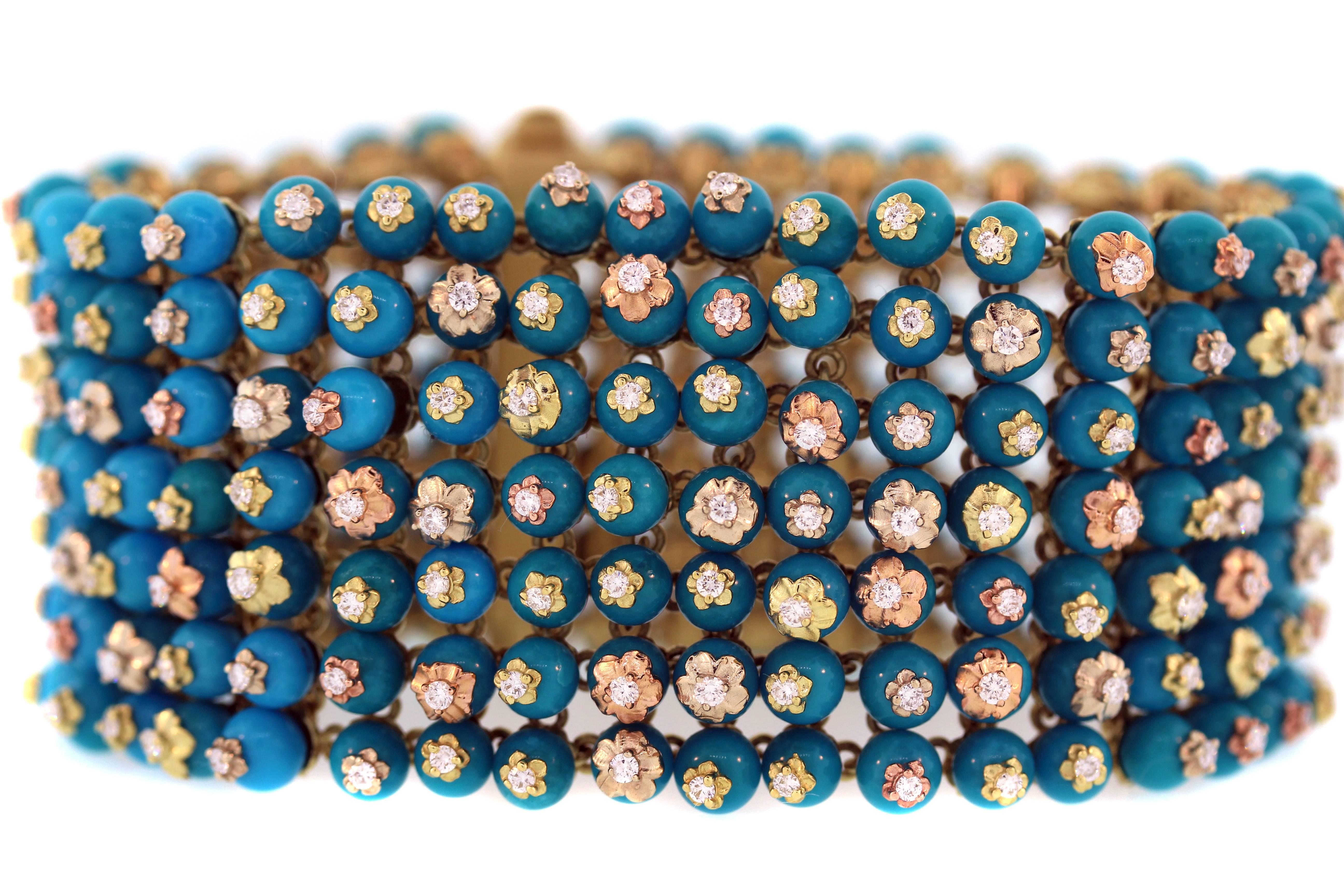 Stambolian Sleeping Beauty Turquoise Diamond Gold Bracelet 2