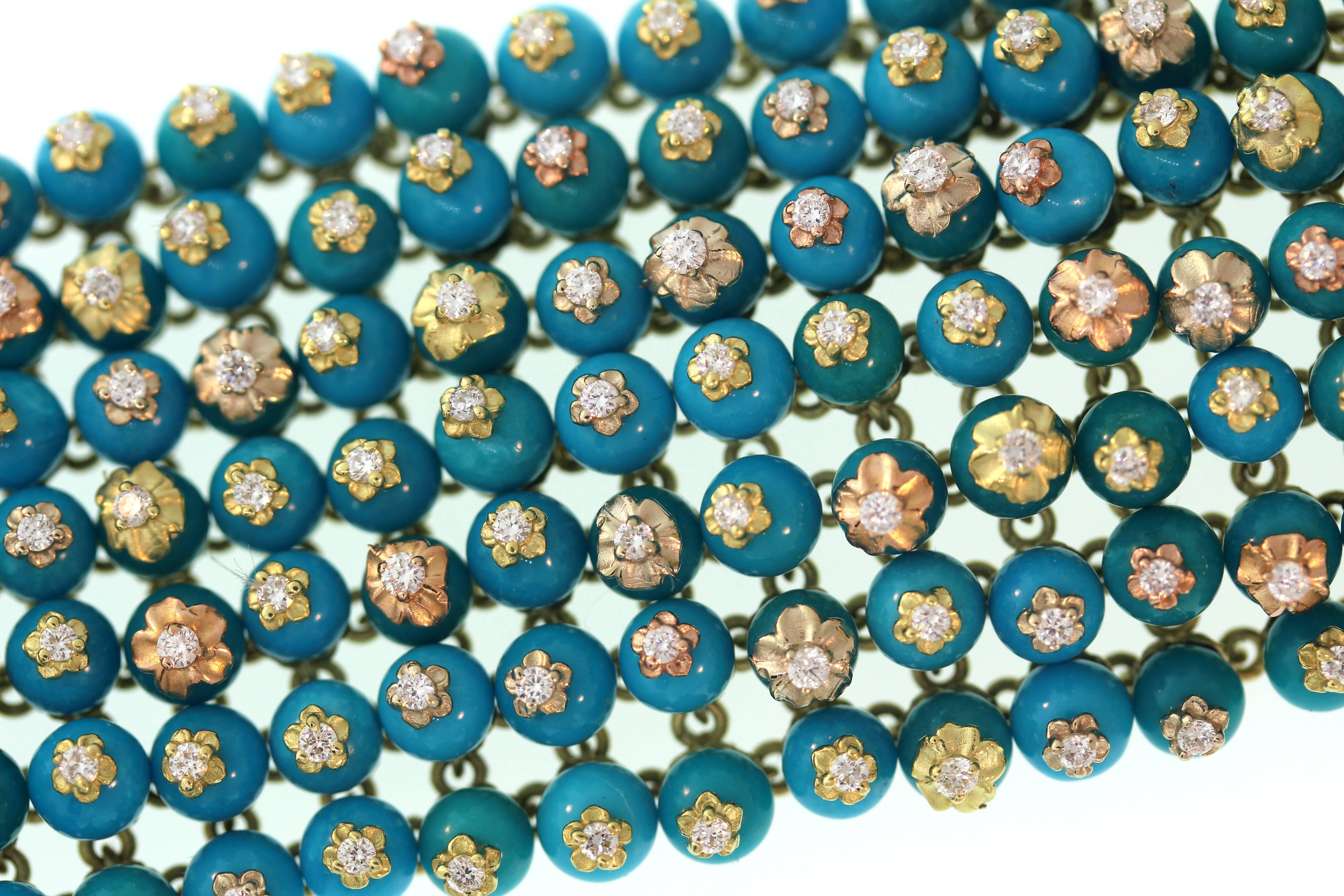 Stambolian Sleeping Beauty Turquoise Diamond Gold Bracelet 4