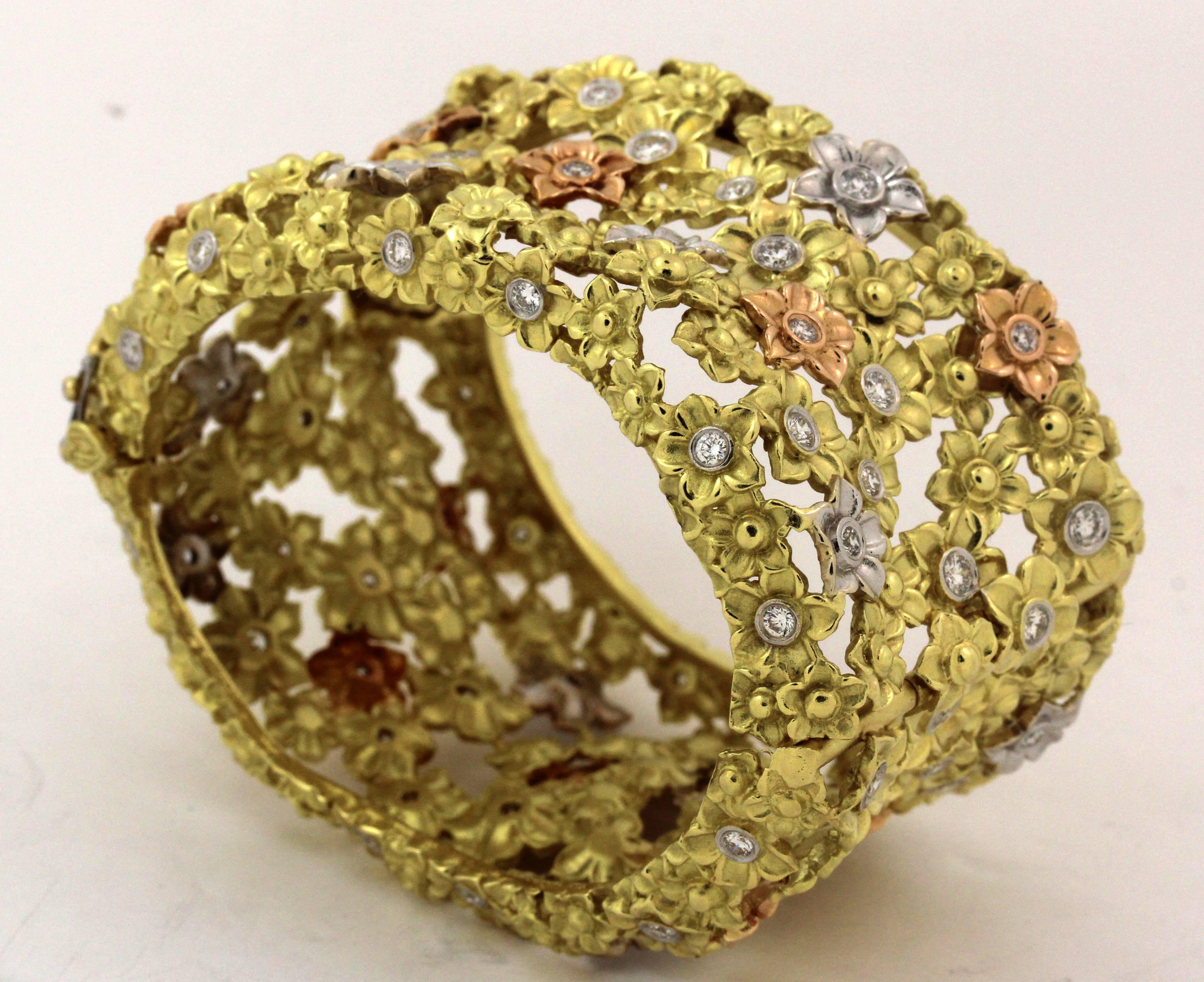 Women's Stambolian Tri-Color Gold and Diamond Cuff
